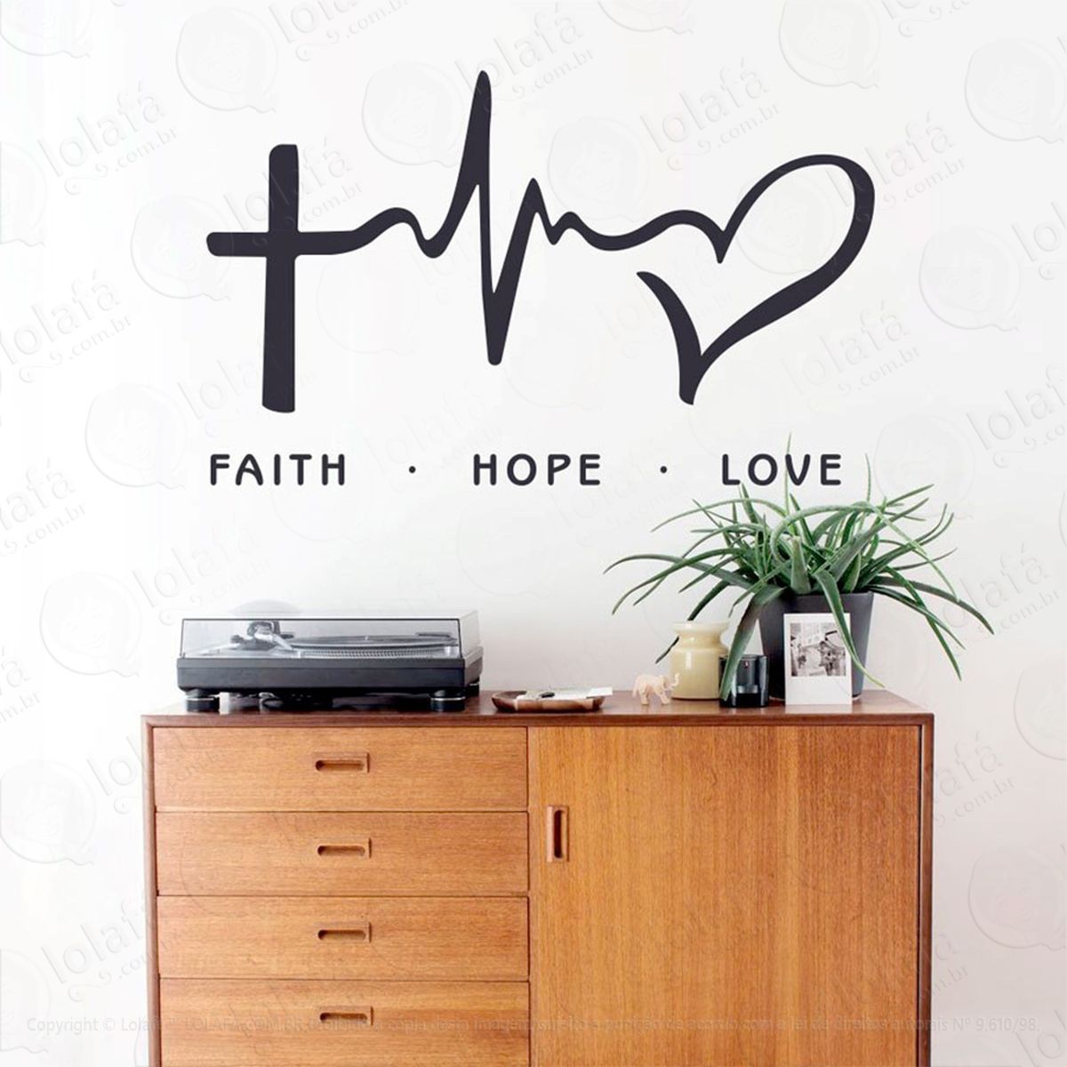 faith, hope, love adesivo de parede frase personalizada para sala, quarto, porta e vidro - mod:197