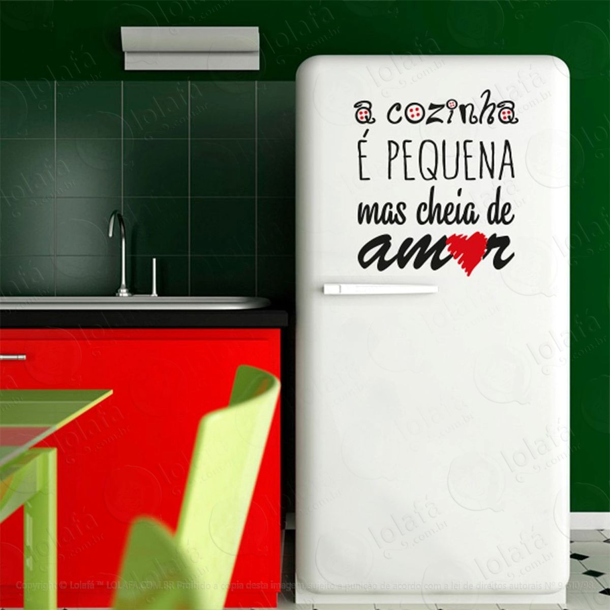 cozinha e amor adesivo de parede frase personalizada para sala, quarto, porta e vidro - mod:199