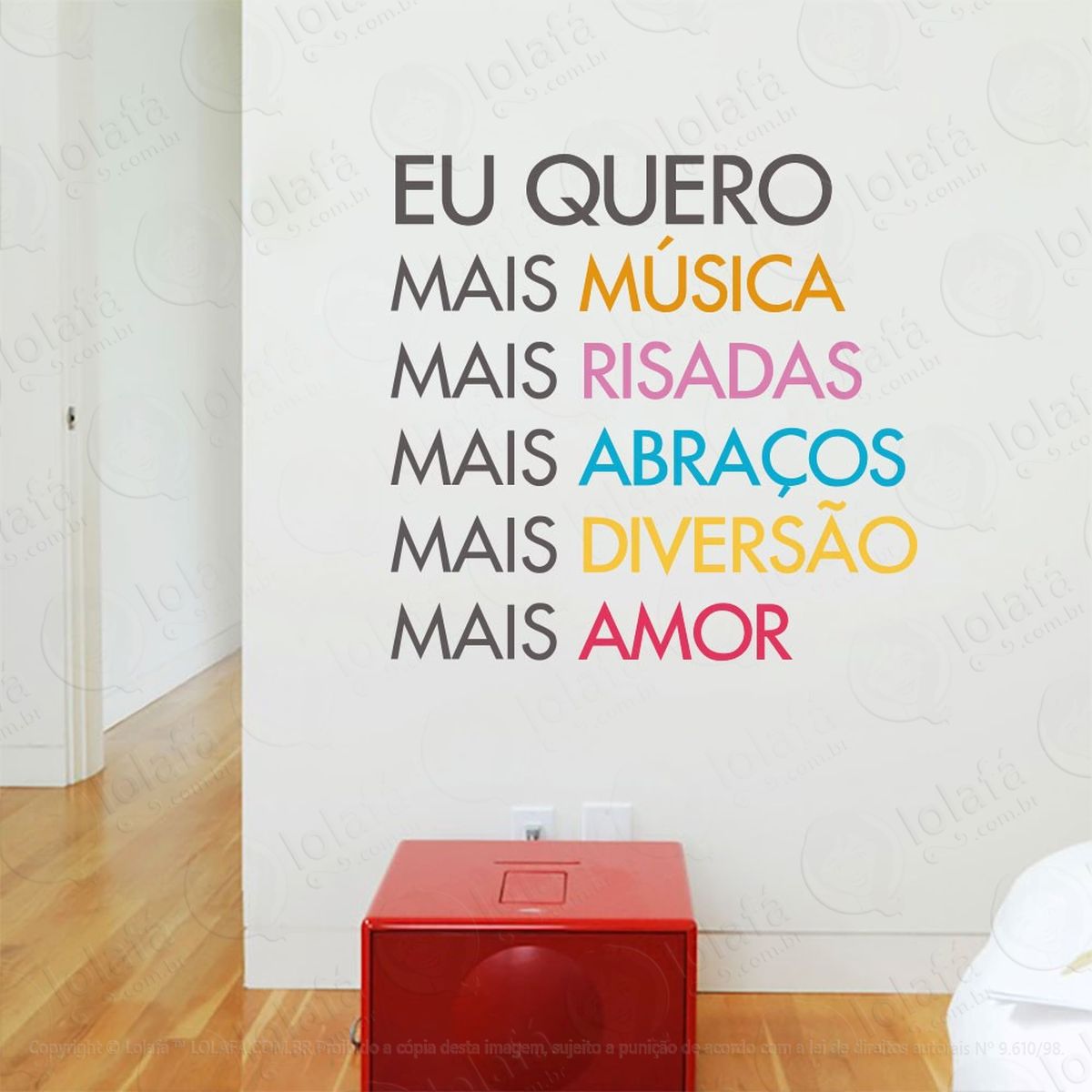 eu quero mais adesivo de parede frase personalizada para sala, quarto, porta e vidro - mod:203