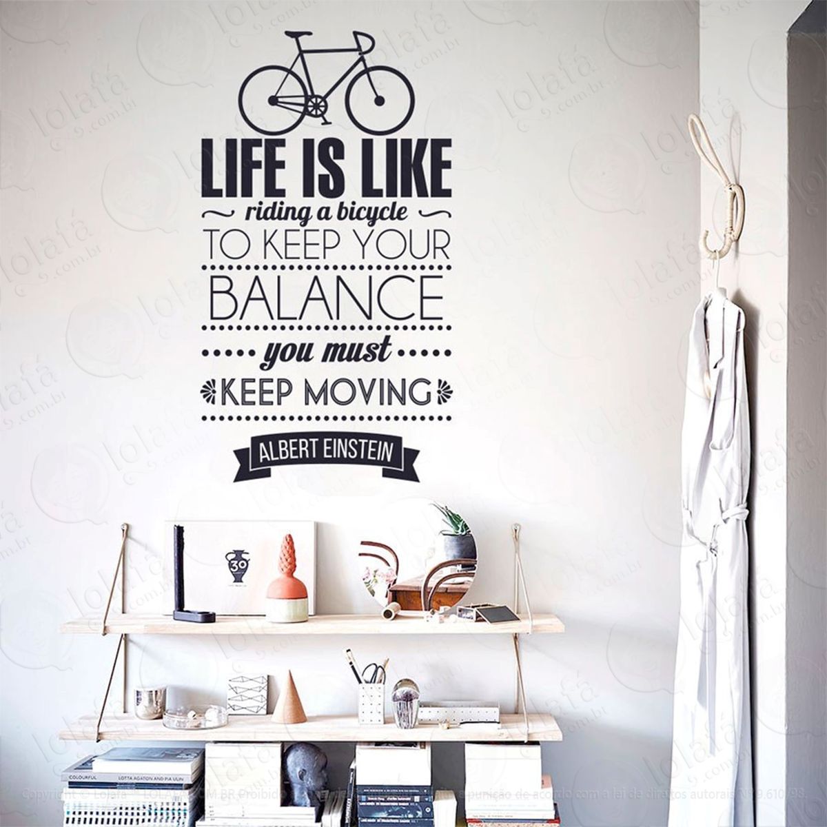 life and bicycle adesivo de parede frase personalizada para sala, quarto, porta e vidro - mod:206