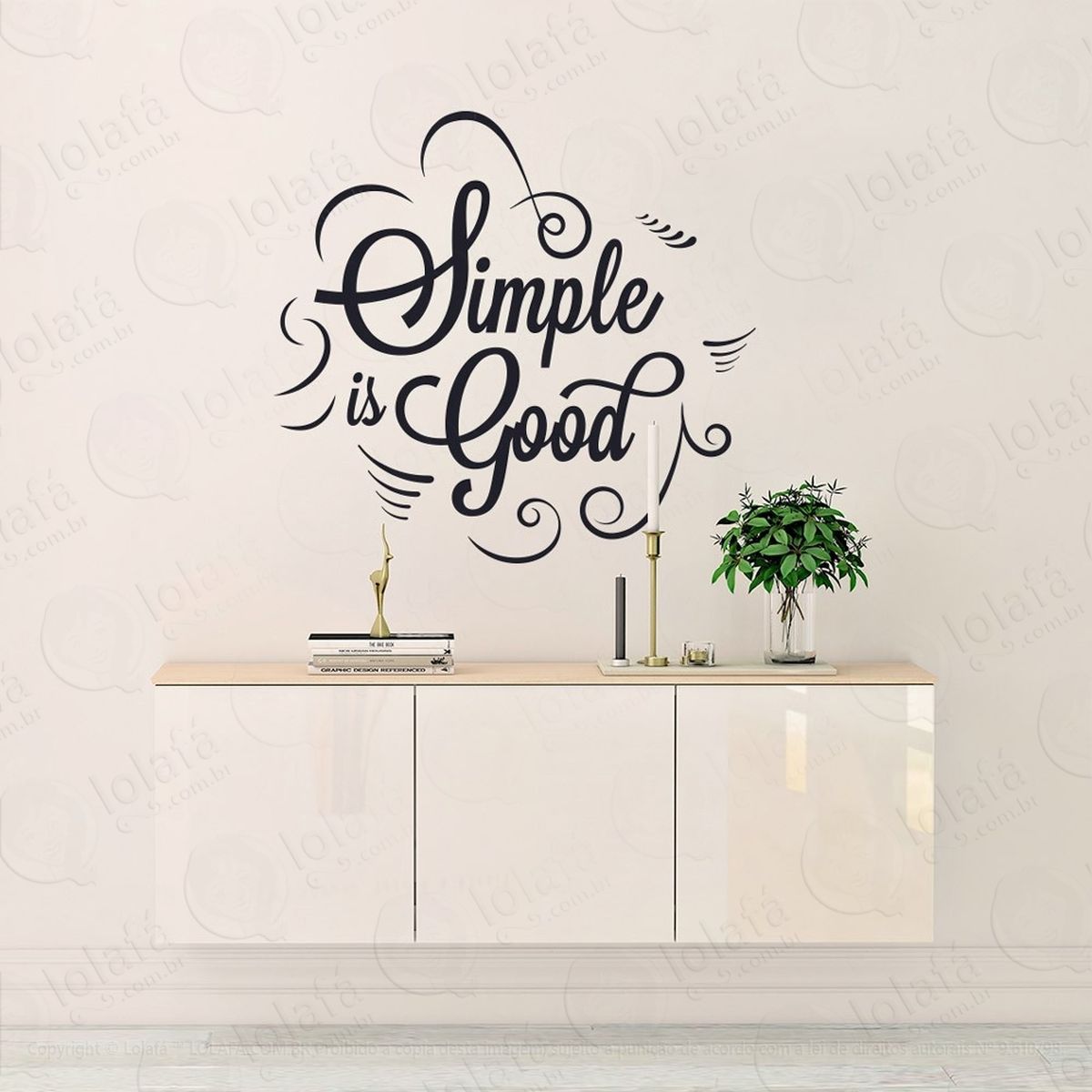 simple is good adesivo de parede frase personalizada para sala, quarto, porta e vidro - mod:209