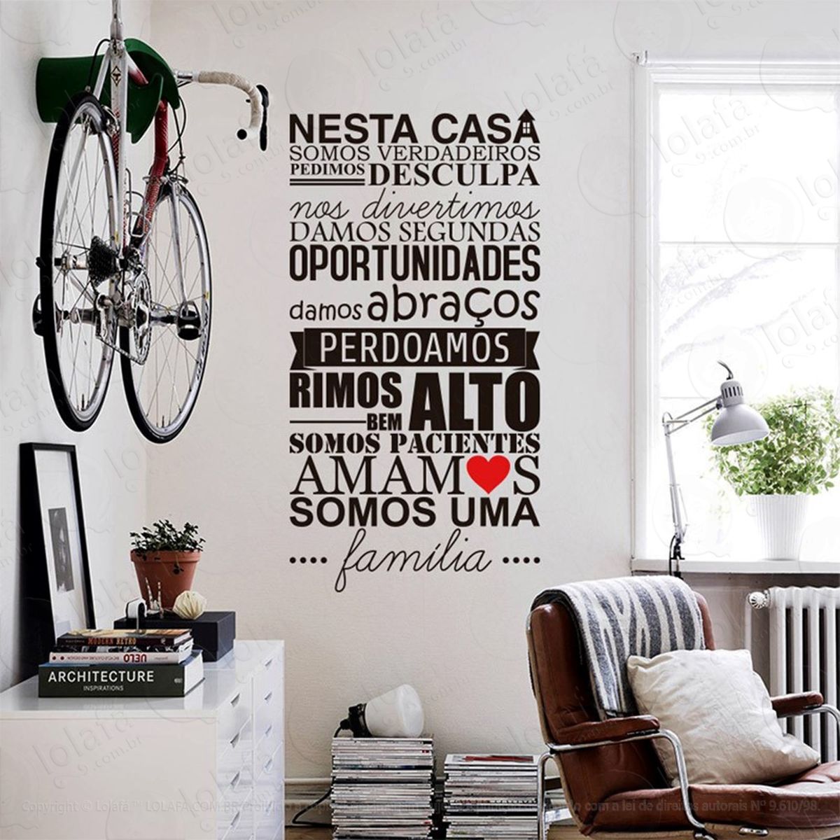 família adesivo de parede frase personalizada para sala, quarto, porta e vidro - mod:216