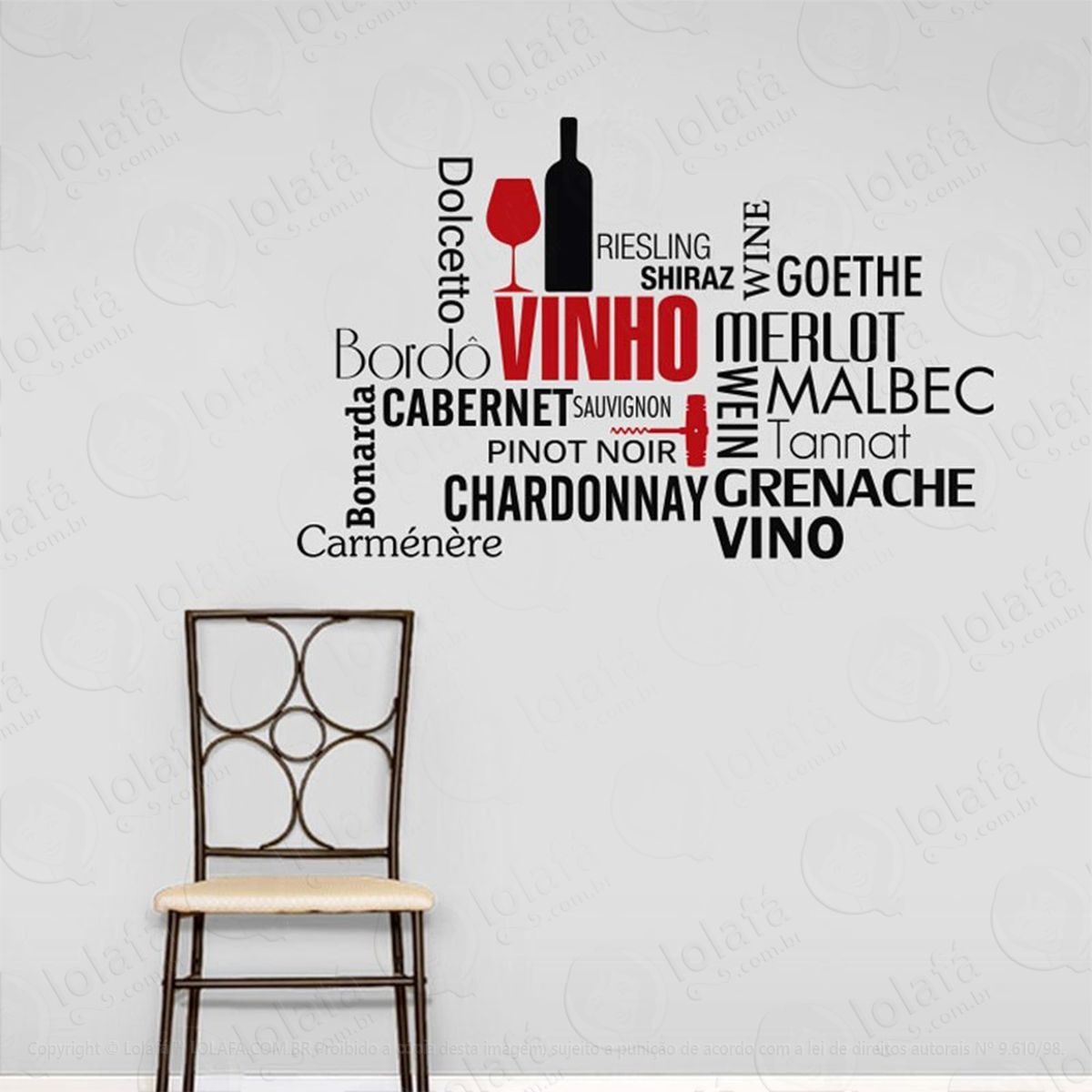 vinho adesivo de parede frase personalizada para sala, quarto, porta e vidro - mod:218