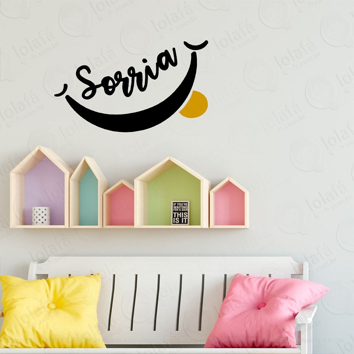 sempre sorria adesivo de parede frase personalizada para sala, quarto, porta e vidro - mod:221