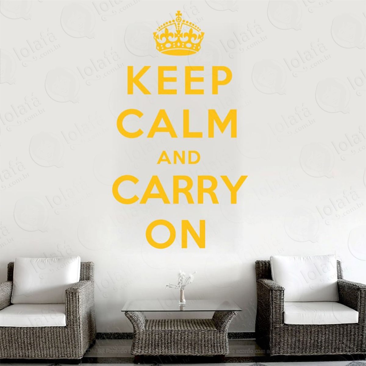 keep calm and carry adesivo de parede frase personalizada para sala, quarto, porta e vidro - mod:225