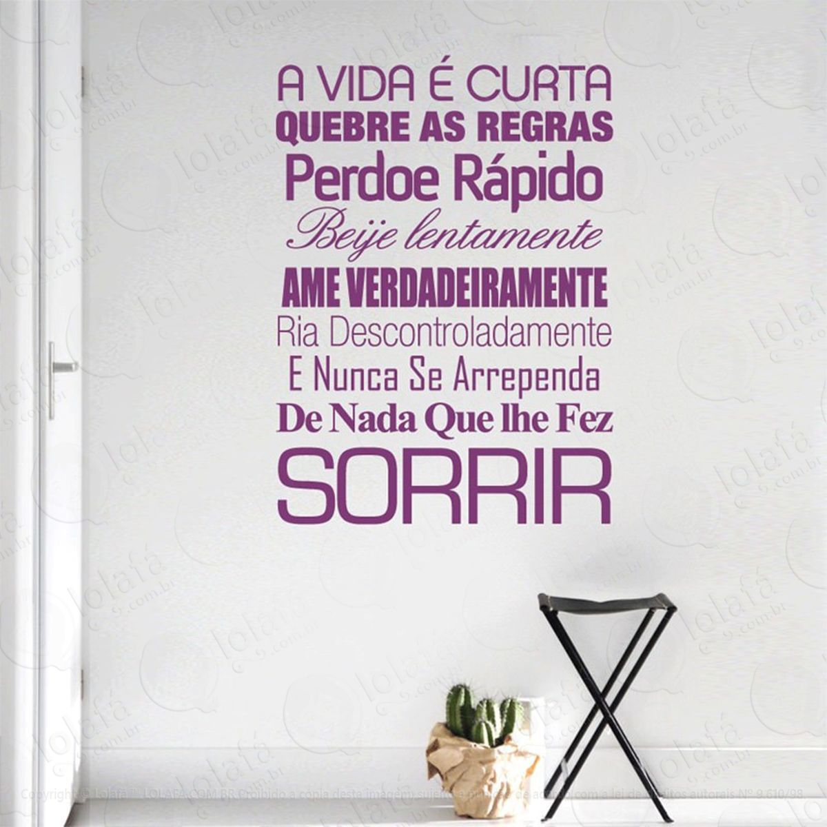 a vida É curta adesivo de parede frase personalizada para sala, quarto, porta e vidro - mod:227