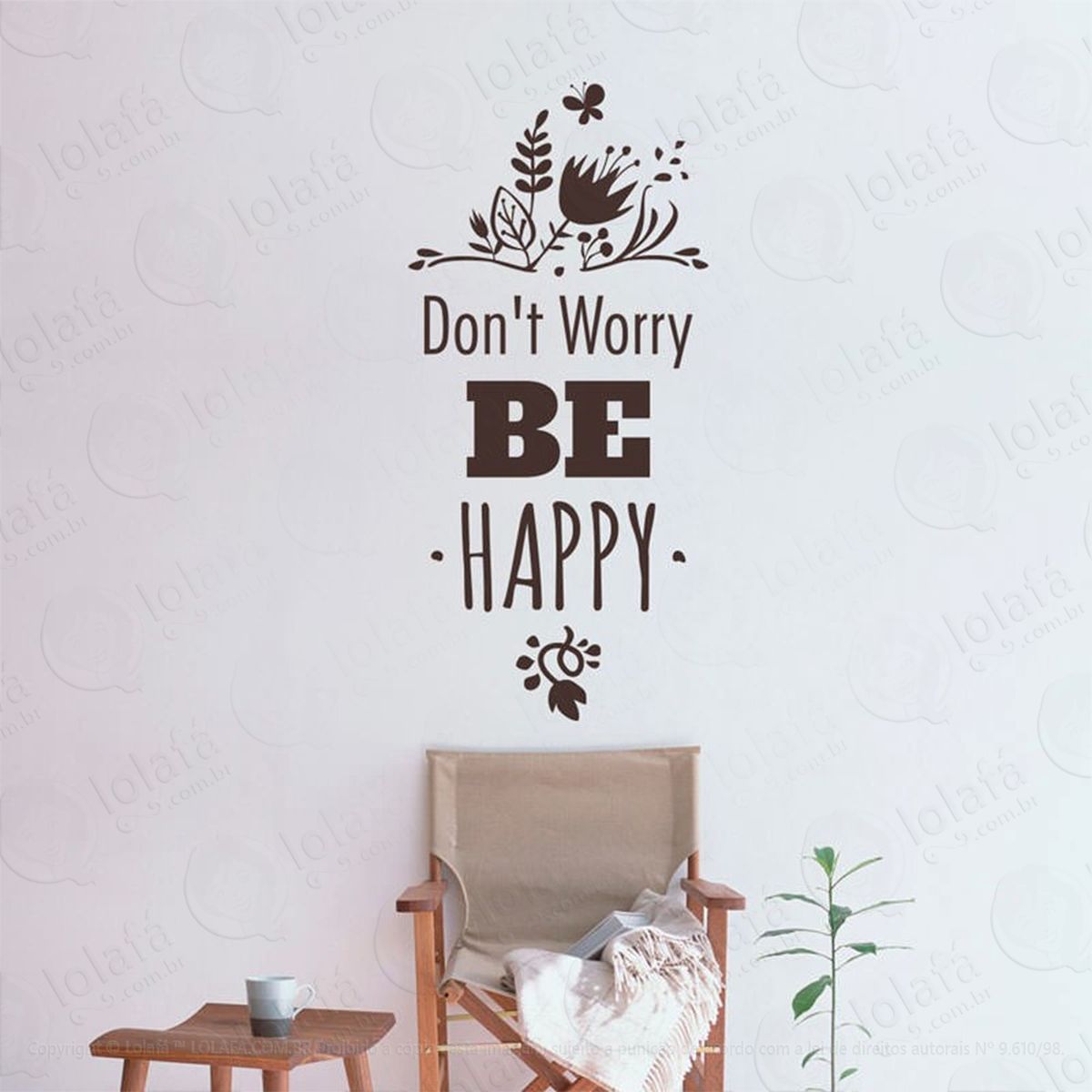 dont worry be happy adesivo de parede frase personalizada para sala, quarto, porta e vidro - mod:230