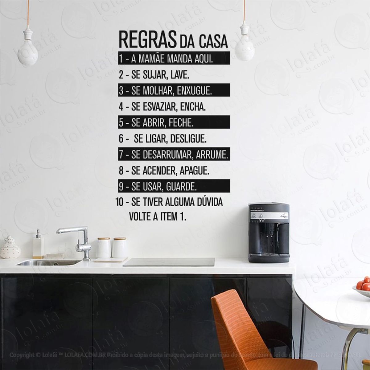 regras da casa adesivo de parede frase personalizada para sala, quarto, porta e vidro - mod:233