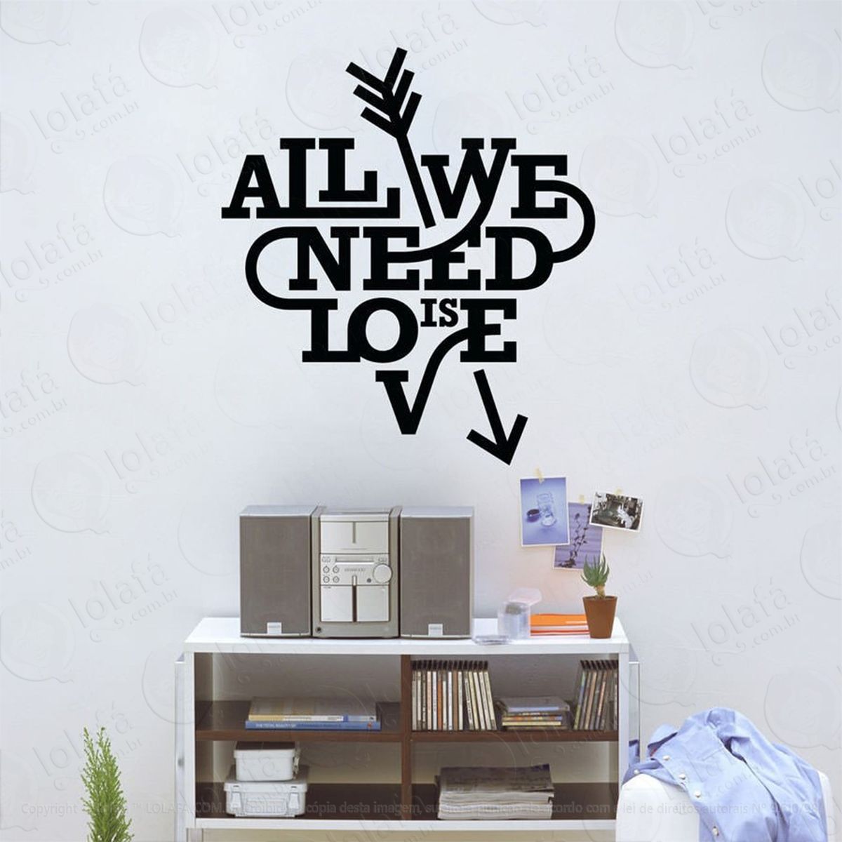 all we need is love adesivo de parede frase personalizada para sala, quarto, porta e vidro - mod:237