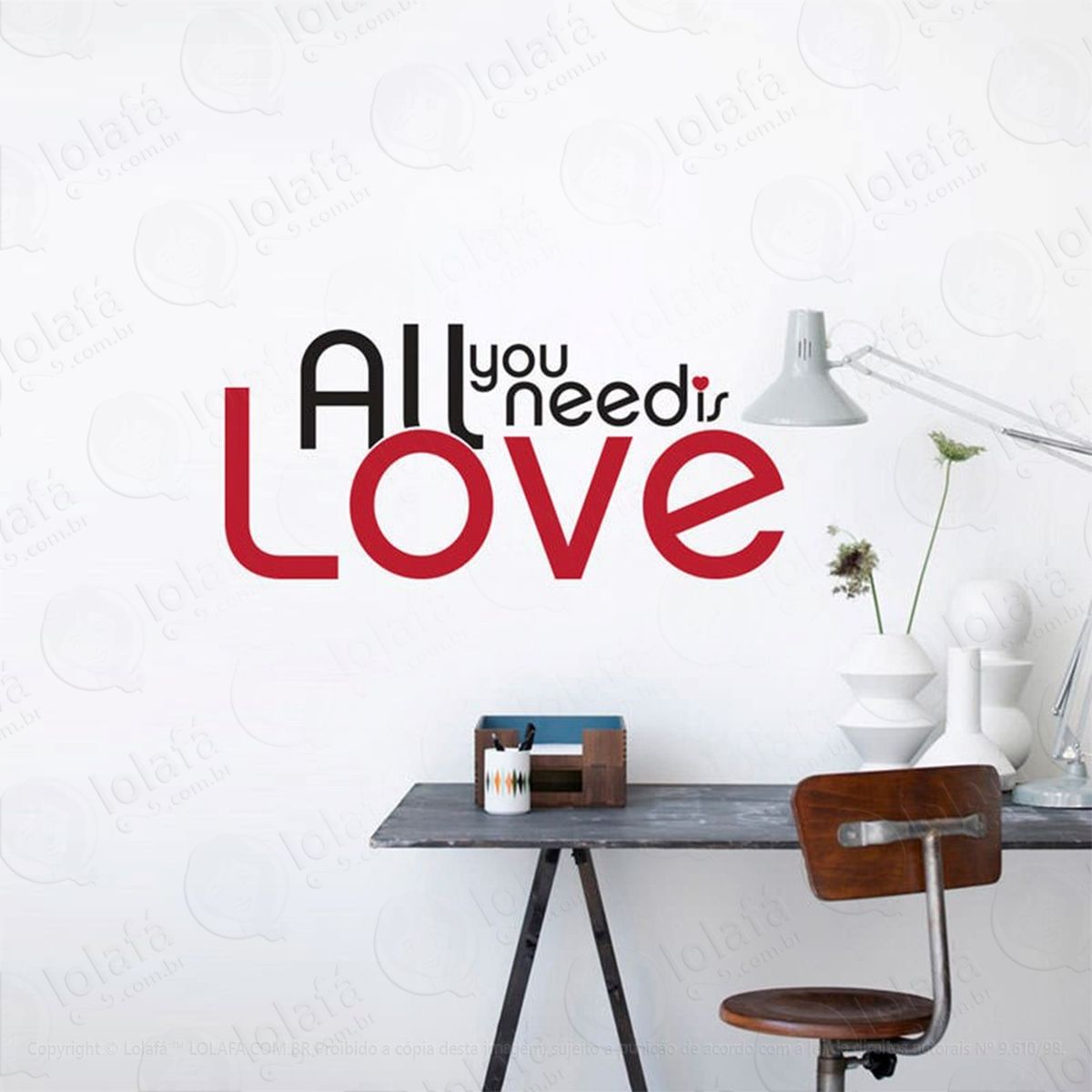 all you need is love adesivo de parede frase personalizada para sala, quarto, porta e vidro - mod:241
