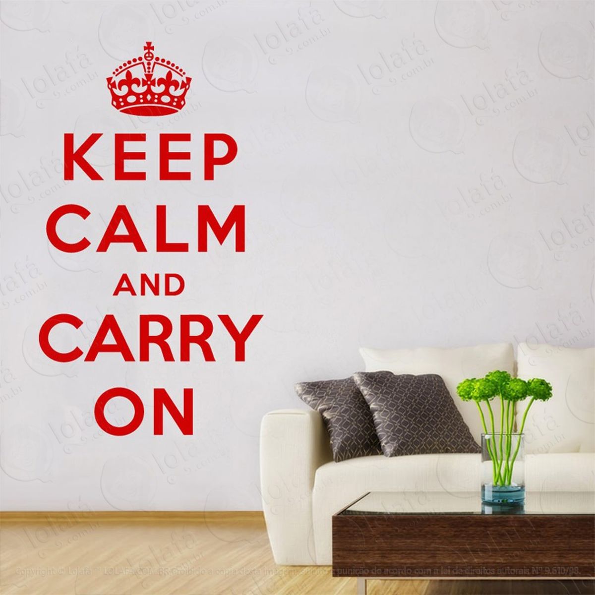 keep calm and carry adesivo de parede frase personalizada para sala, quarto, porta e vidro - mod:252