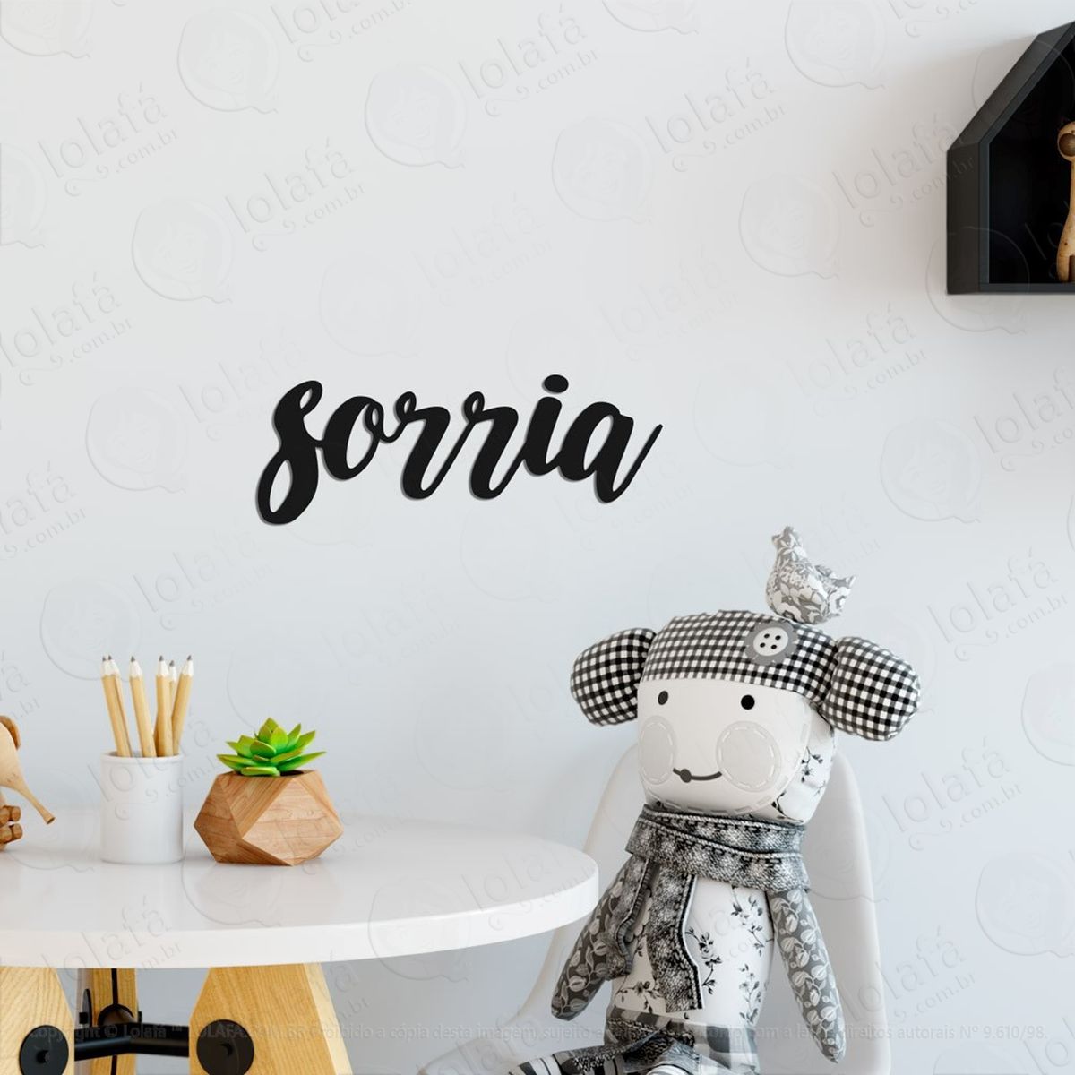 sorria adesivo de parede frase personalizada para sala, quarto, porta e vidro - mod:264