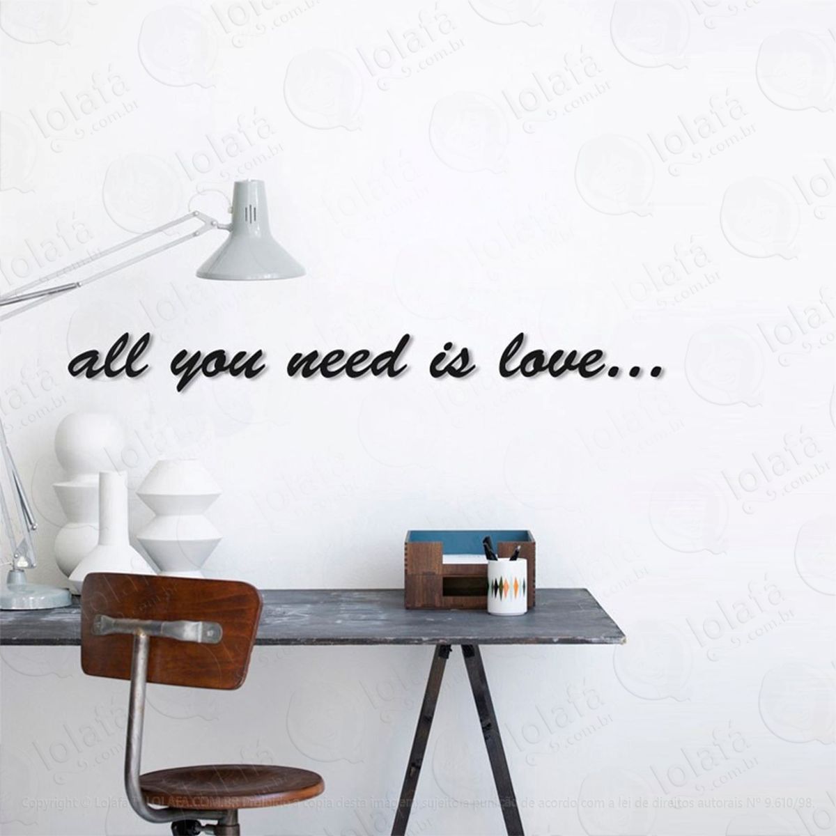 all you need is love adesivo de parede frase personalizada para sala, quarto, porta e vidro - mod:274