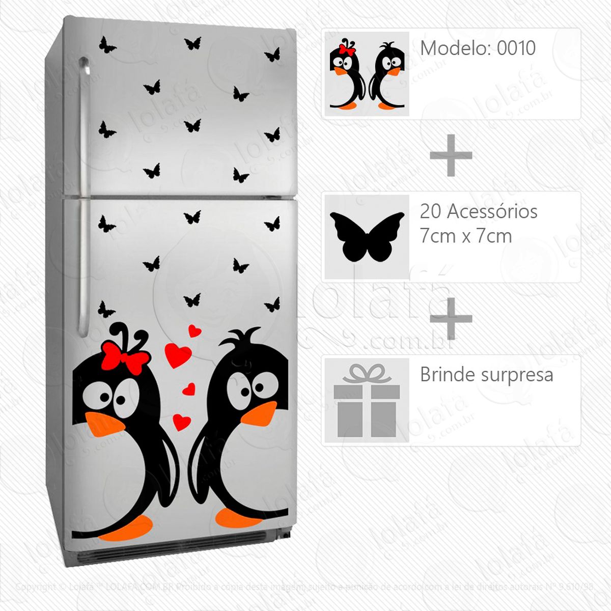 pinguins adesivo para geladeira e frigobar - mod:10