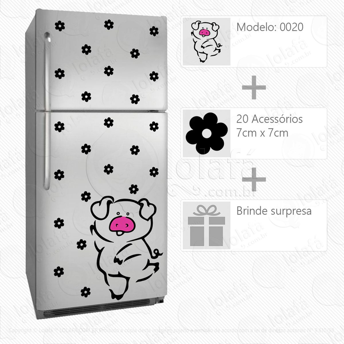 porco adesivo para geladeira e frigobar - mod:20