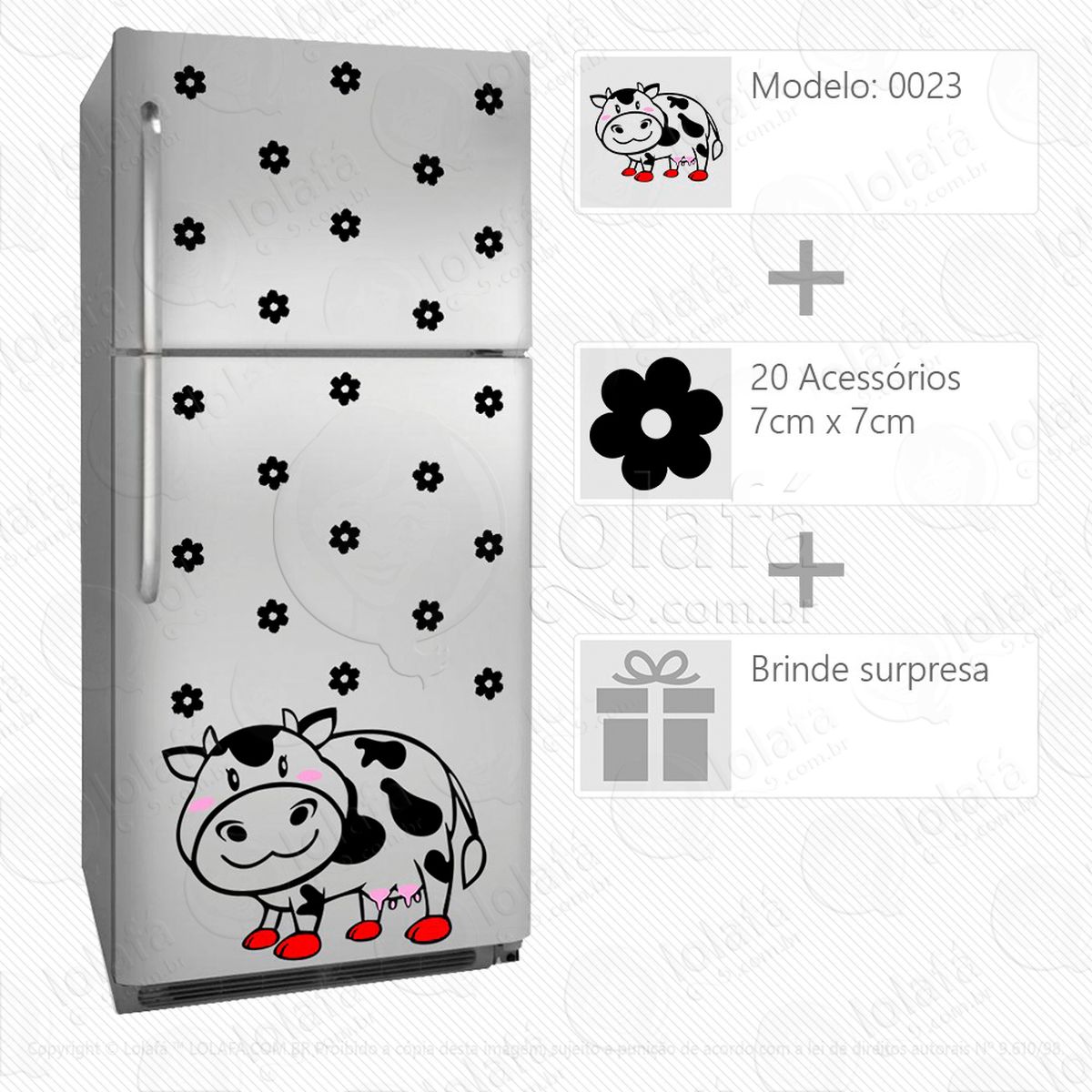 vaca adesivo para geladeira e frigobar - mod:23