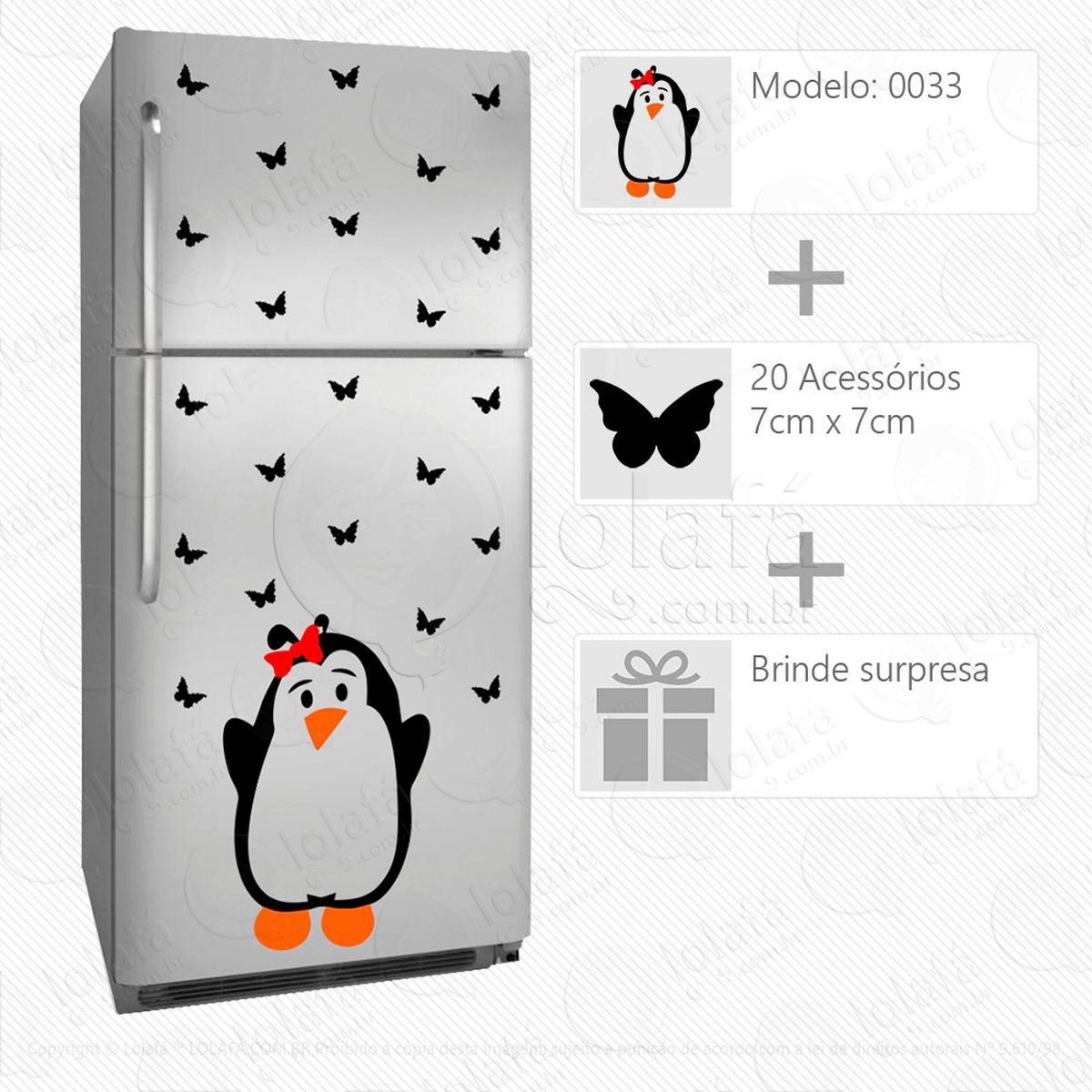 pinguim adesivo para geladeira e frigobar - mod:33