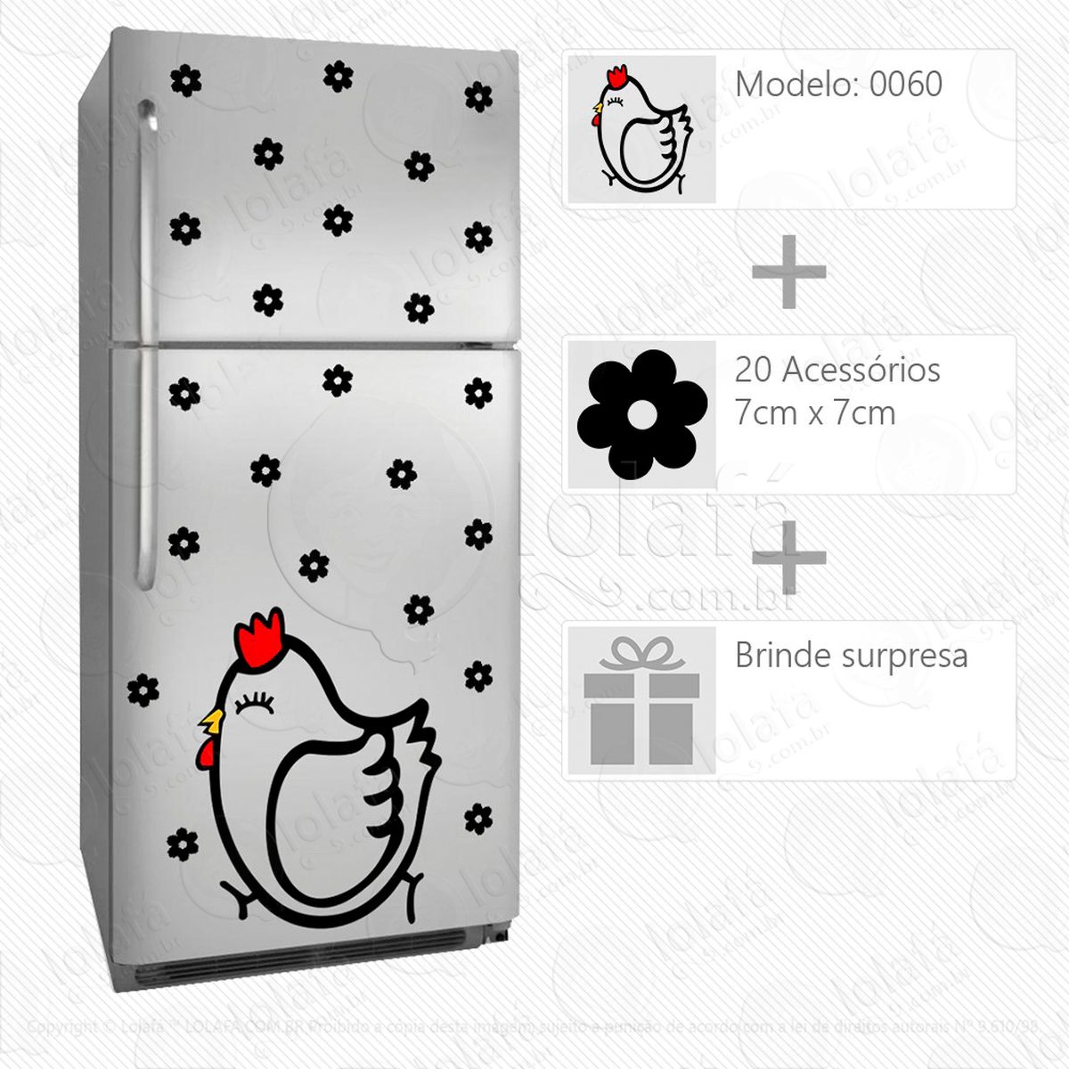 galinha adesivo para geladeira e frigobar - mod:60