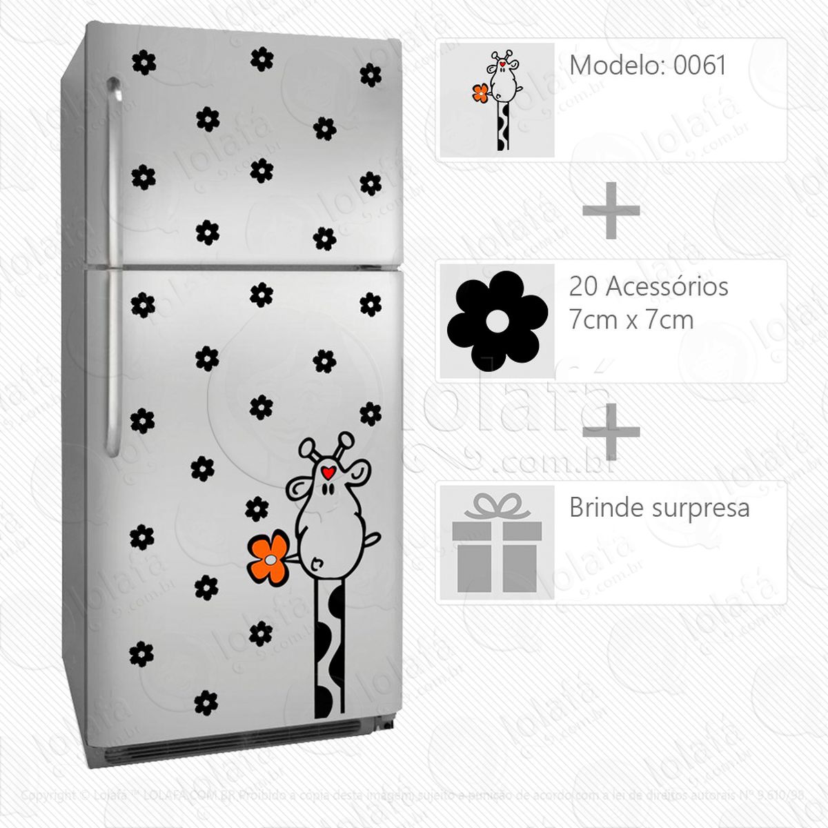 girafa adesivo para geladeira e frigobar - mod:61