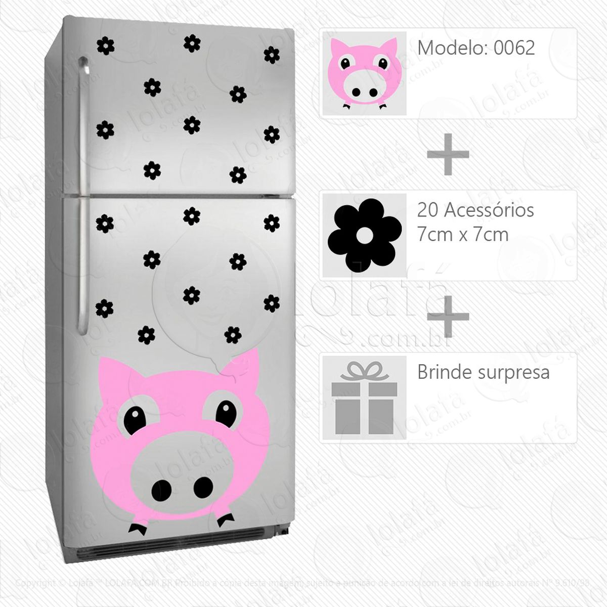 porco adesivo para geladeira e frigobar - mod:62