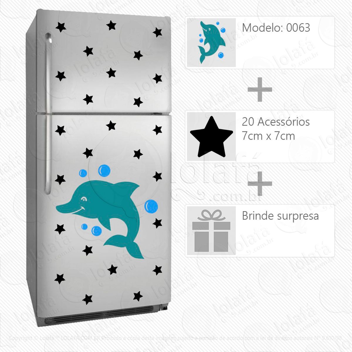 golfinho adesivo para geladeira e frigobar - mod:63