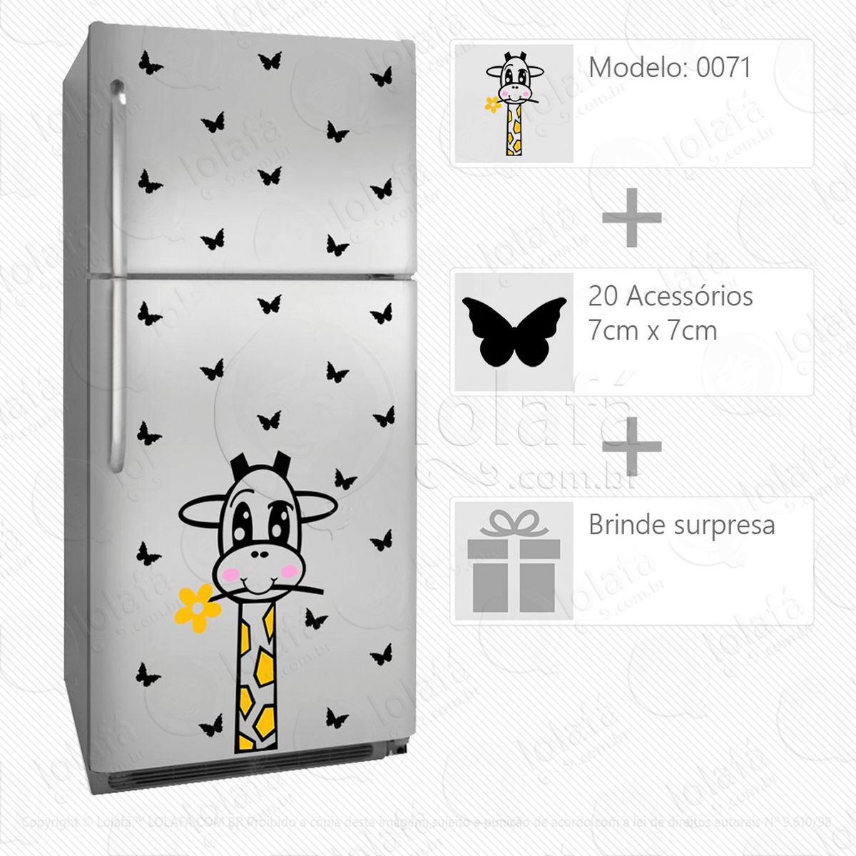 girafa adesivo para geladeira e frigobar - mod:71