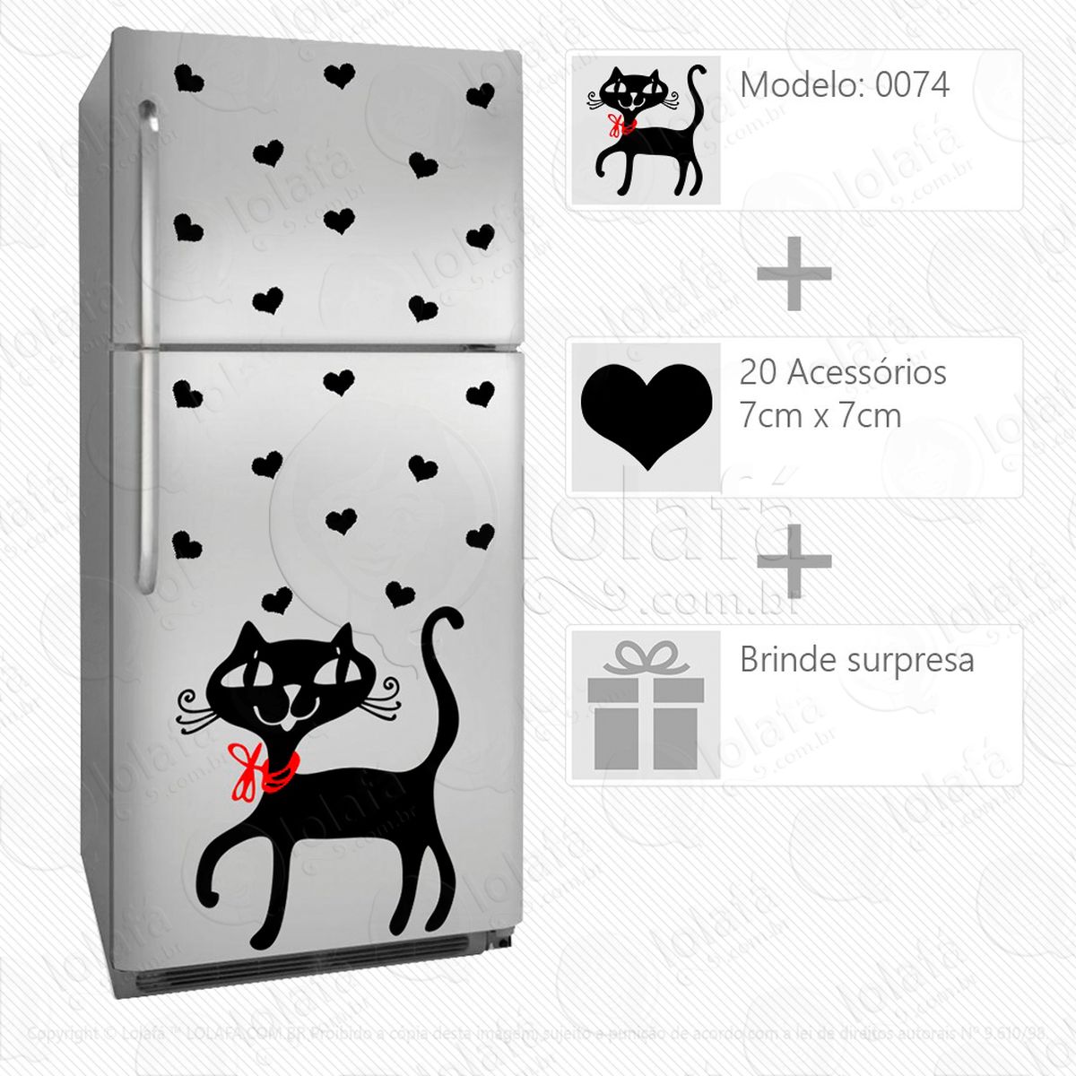 gato adesivo para geladeira e frigobar - mod:74