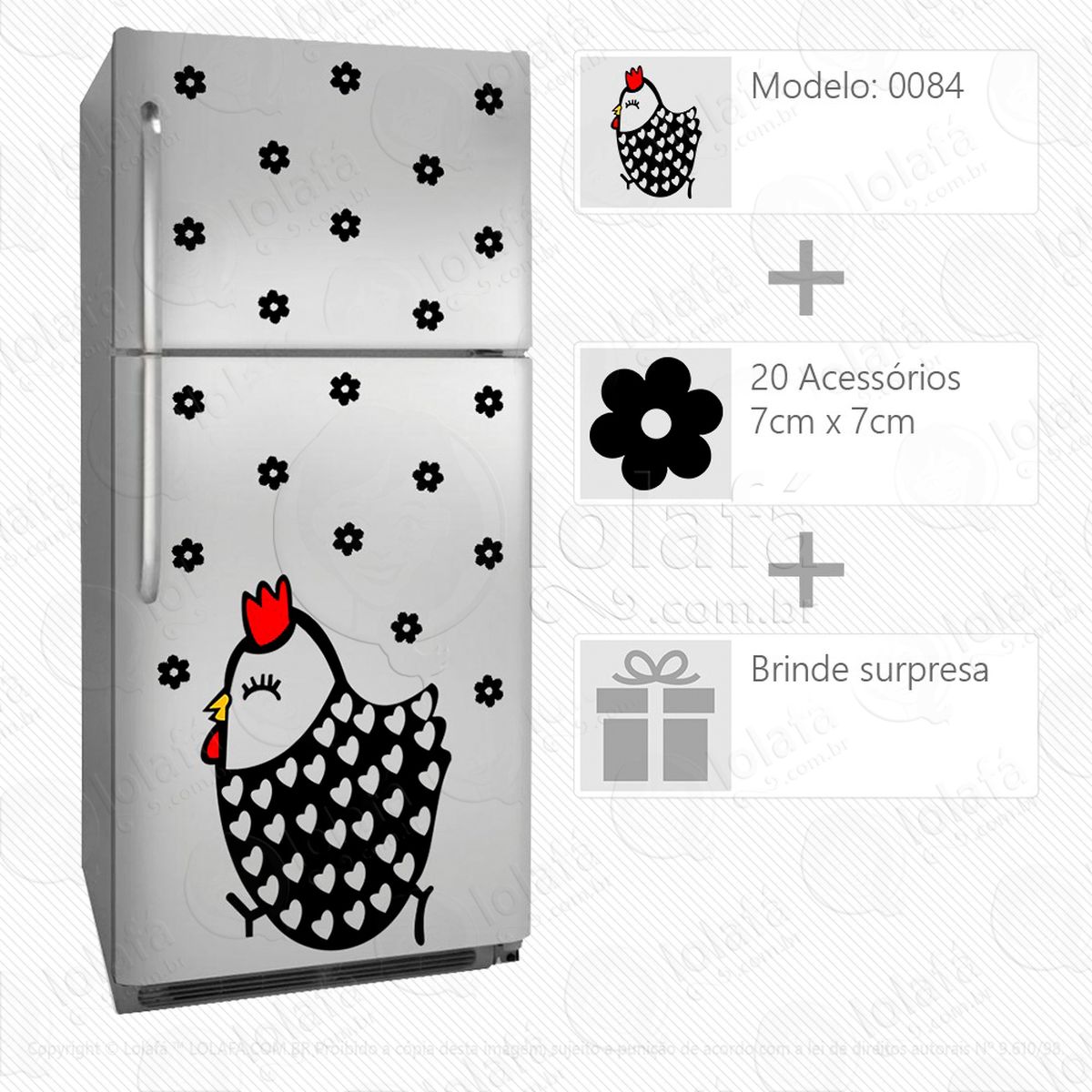 galinha adesivo para geladeira e frigobar - mod:84