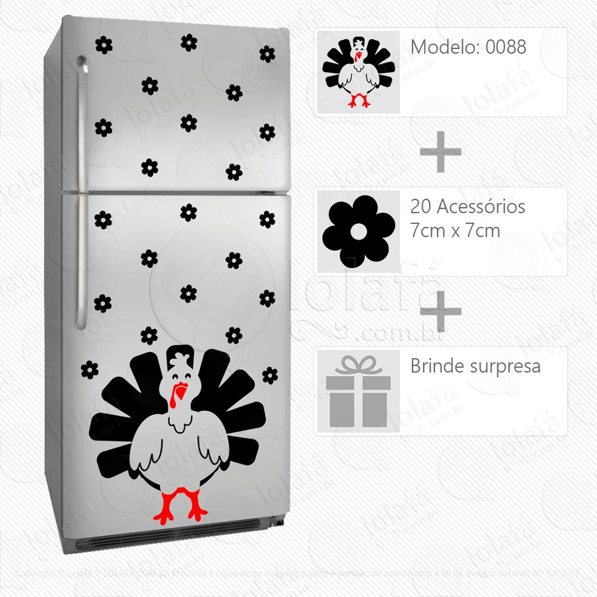 galinha adesivo para geladeira e frigobar - mod:88