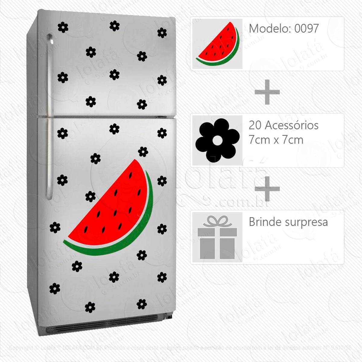 melancia adesivo para geladeira e frigobar - mod:97