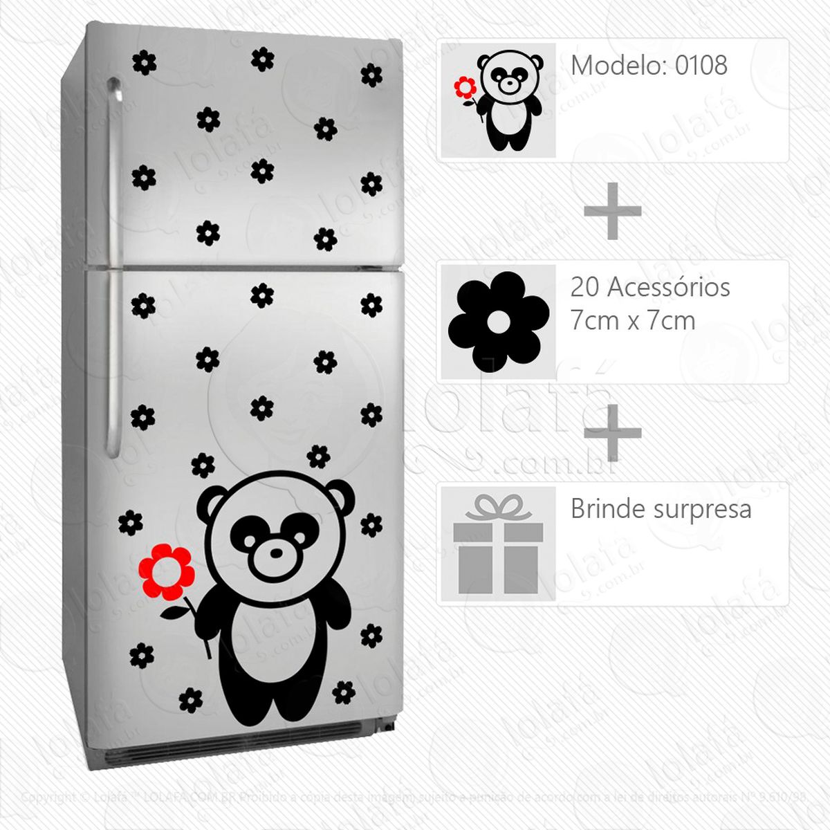 urso adesivo para geladeira e frigobar - mod:108