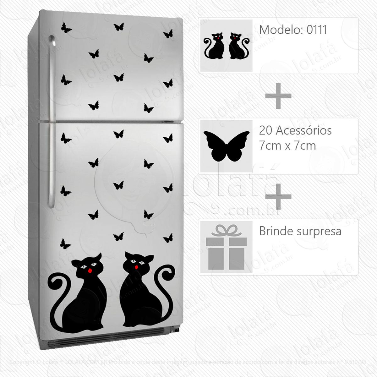 gatos adesivo para geladeira e frigobar - mod:111
