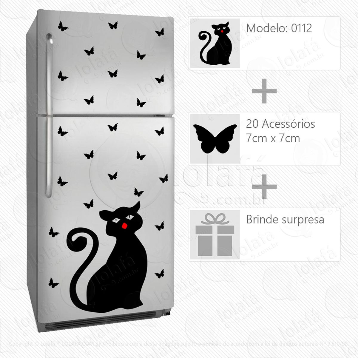 gato adesivo para geladeira e frigobar - mod:112