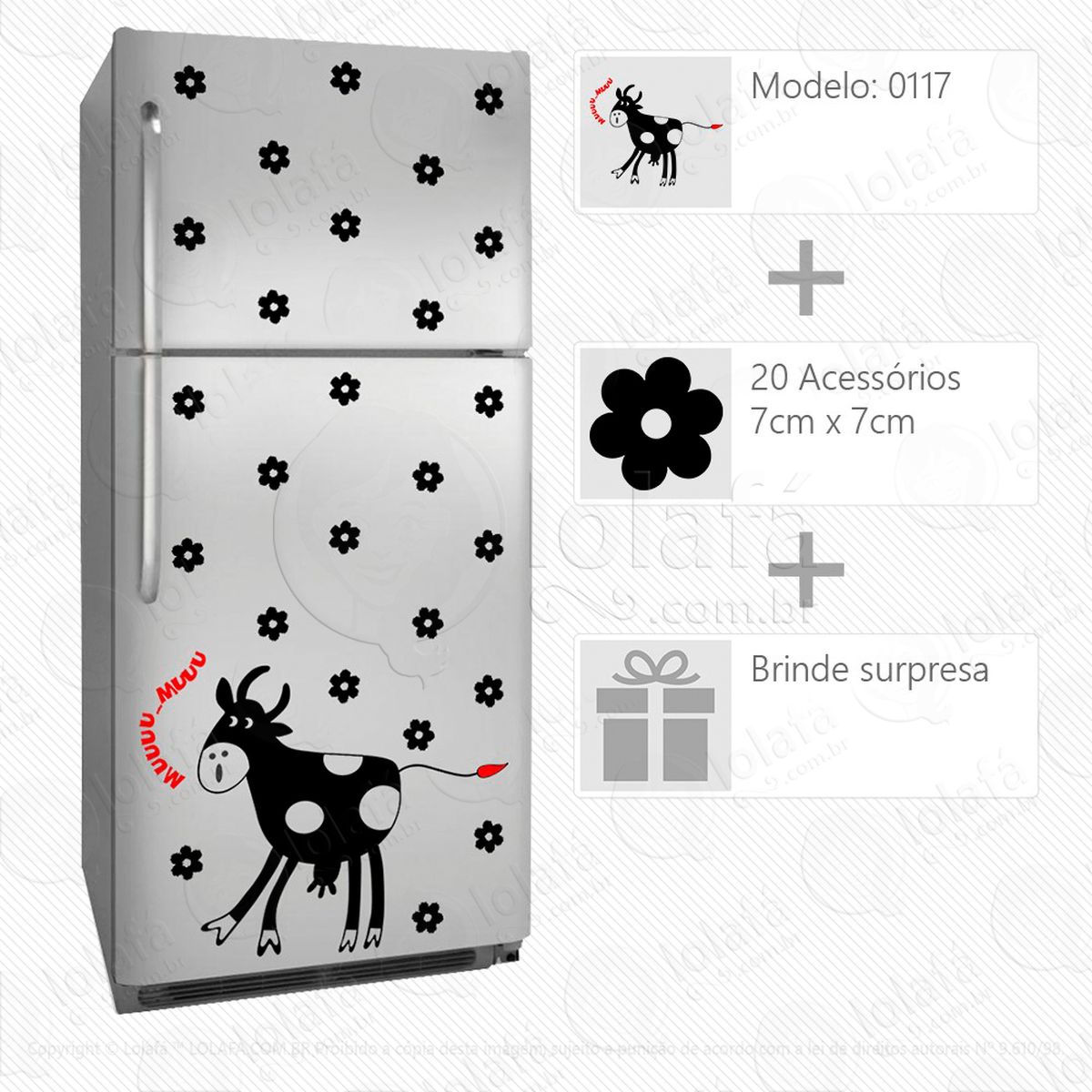 vaca adesivo para geladeira e frigobar - mod:117