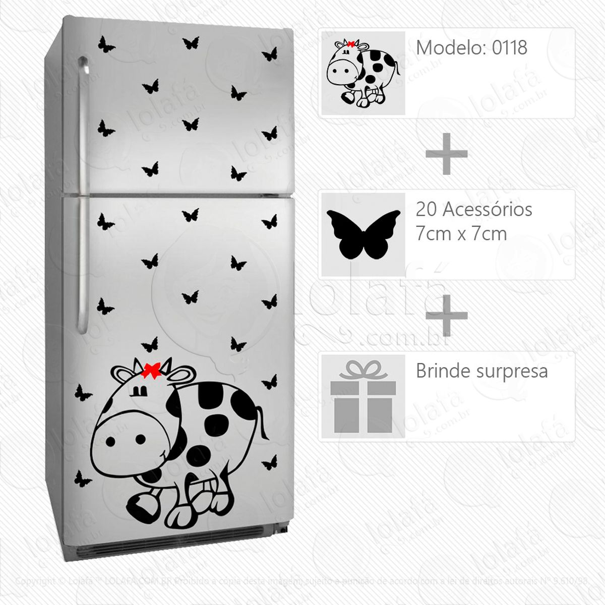vaca adesivo para geladeira e frigobar - mod:118