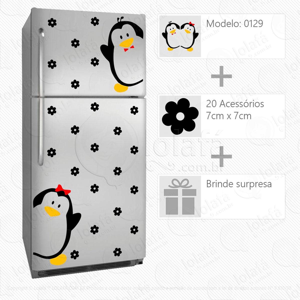 pinguins adesivo para geladeira e frigobar - mod:129