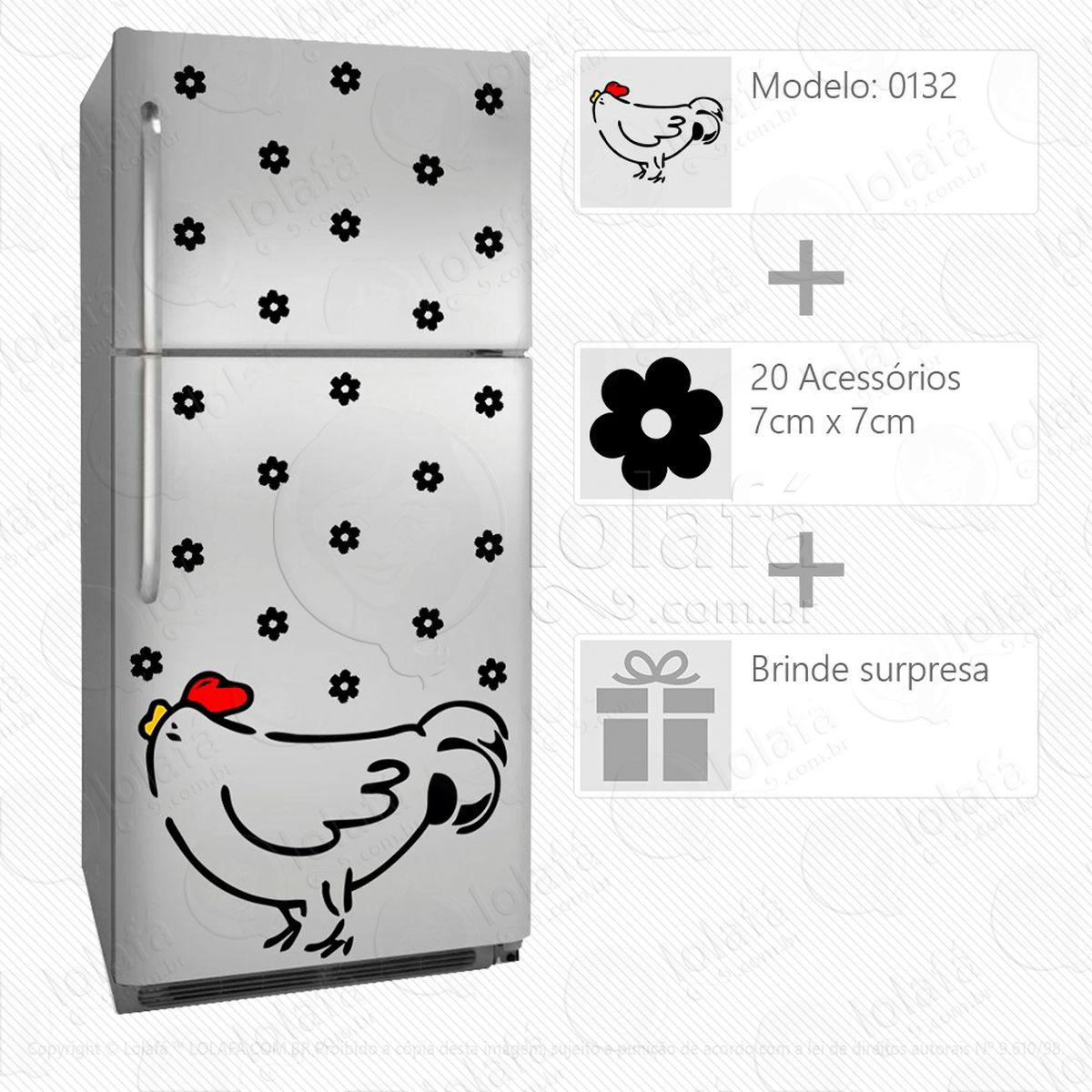 galo adesivo para geladeira e frigobar - mod:132