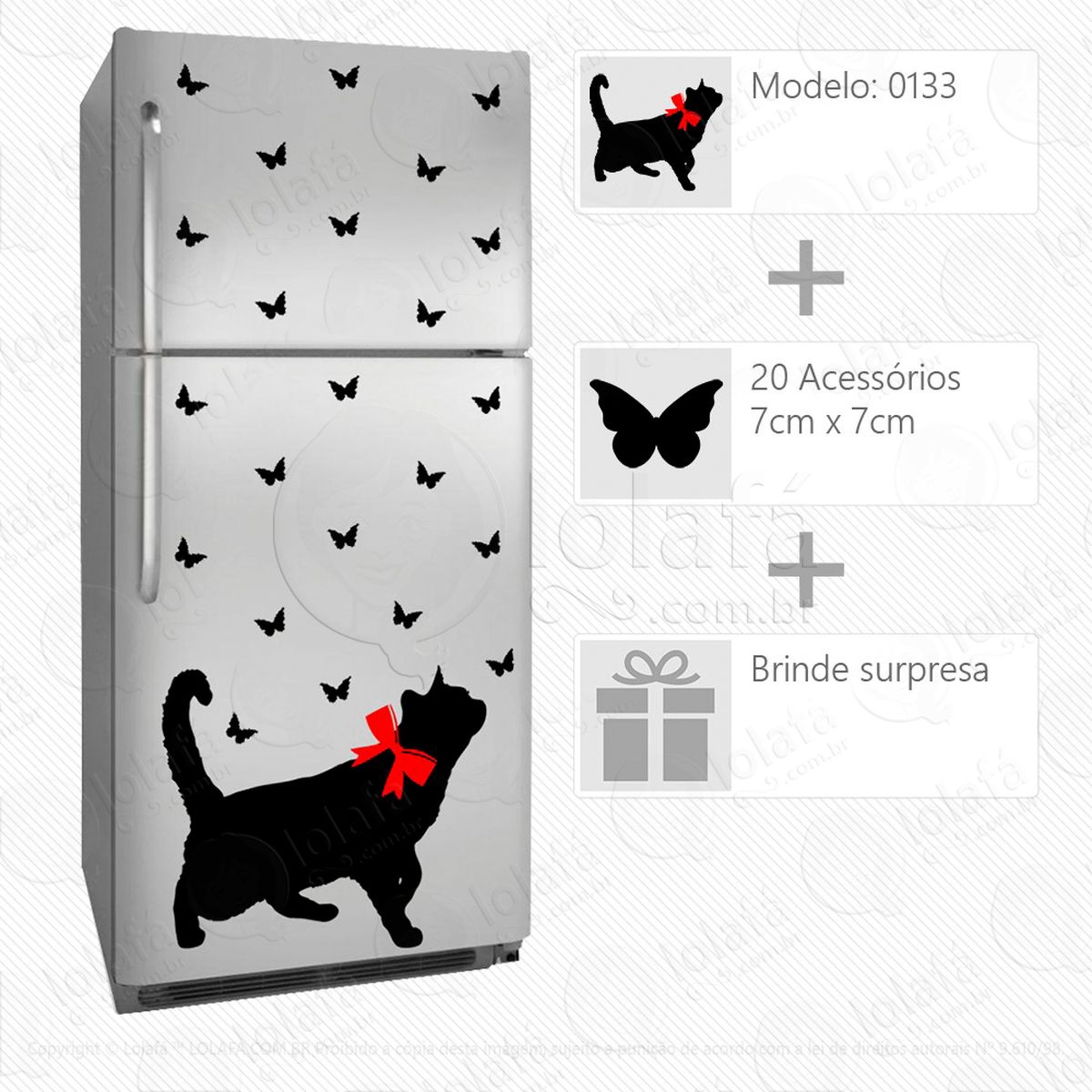 gato adesivo para geladeira e frigobar - mod:133