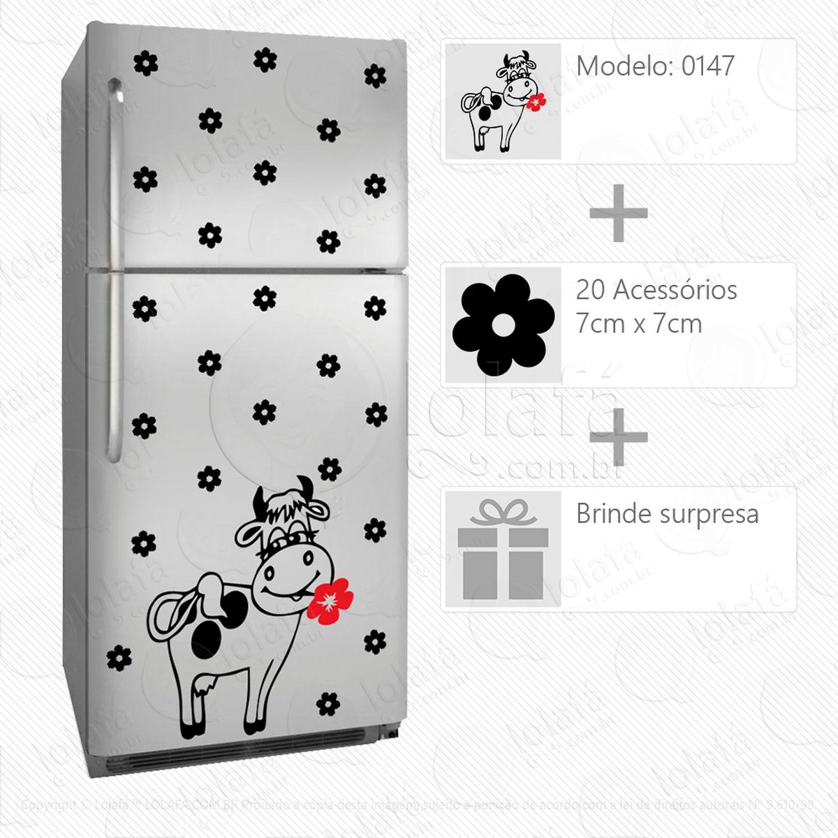 vaca adesivo para geladeira e frigobar - mod:147