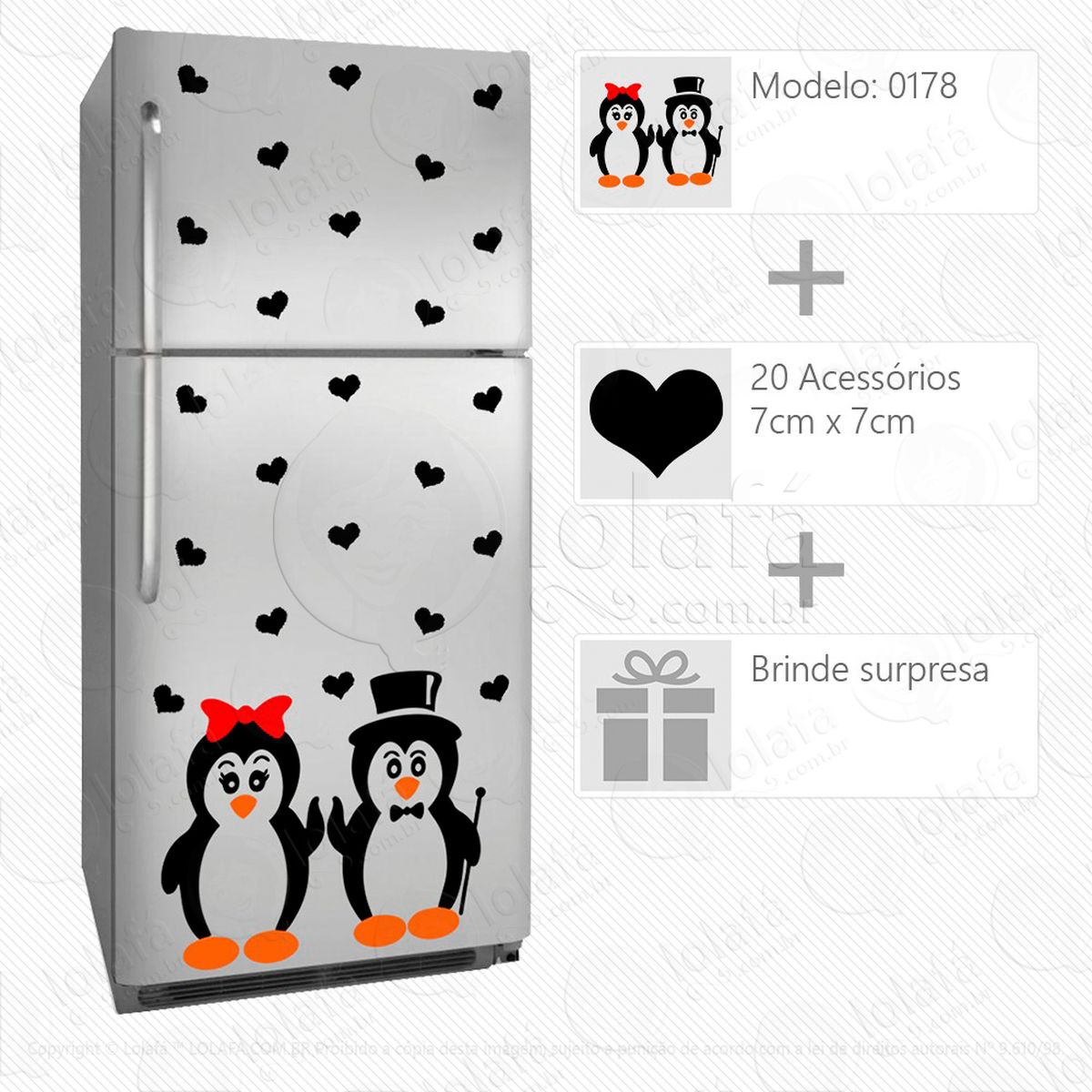 pinguins adesivo para geladeira e frigobar - mod:178