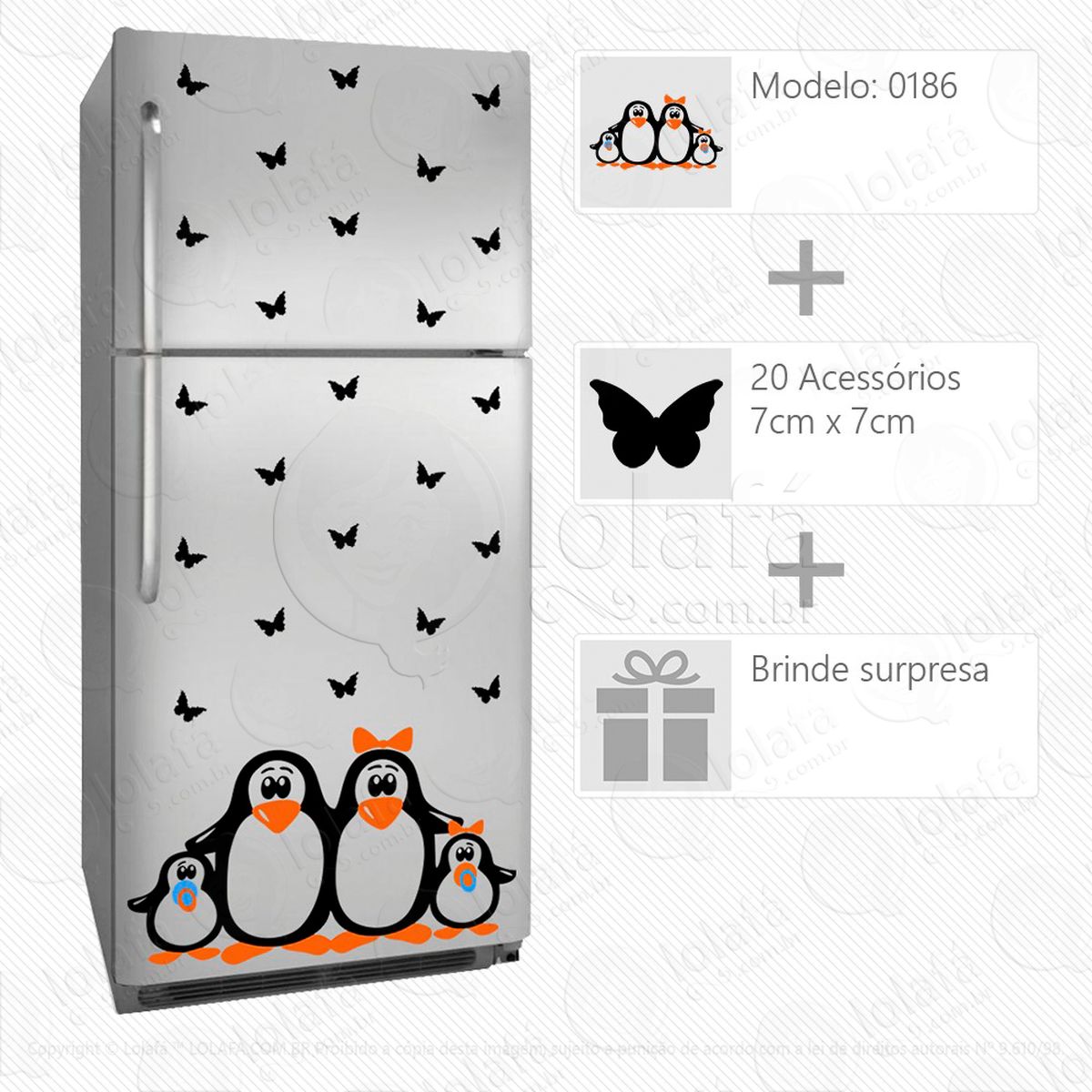 pinguins adesivo para geladeira e frigobar - mod:186