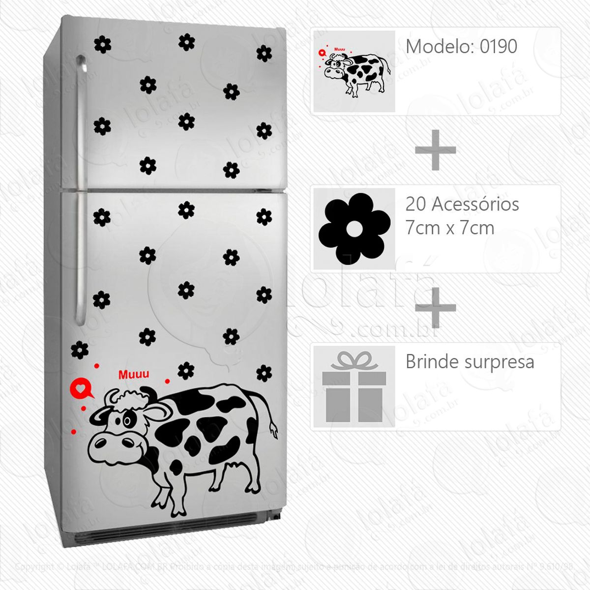 vaca adesivo para geladeira e frigobar - mod:190