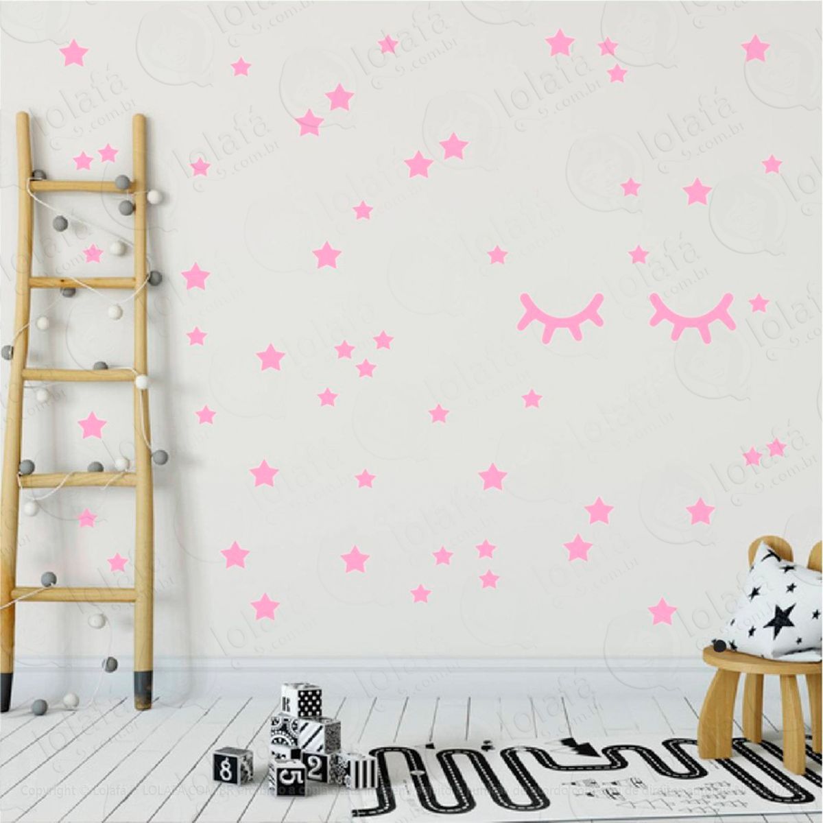 adesivos cílios e estrelas 59 peças adesivos para quarto de bebê infantil - mod:9