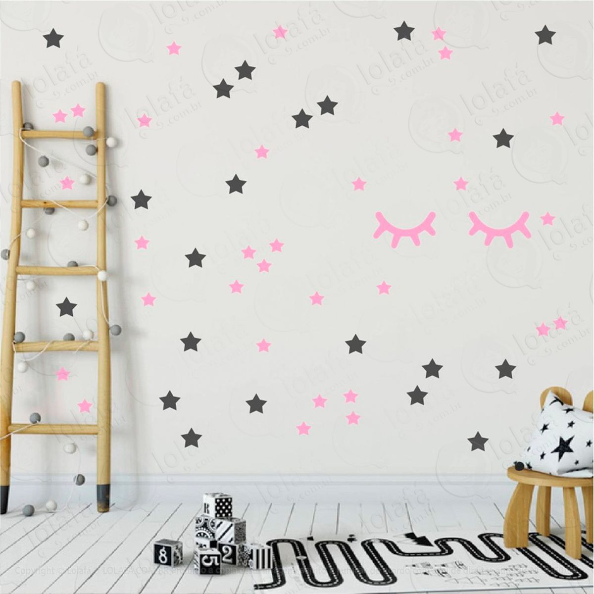 adesivos cílios e estrelas 59 peças adesivos para quarto de bebê infantil - mod:11