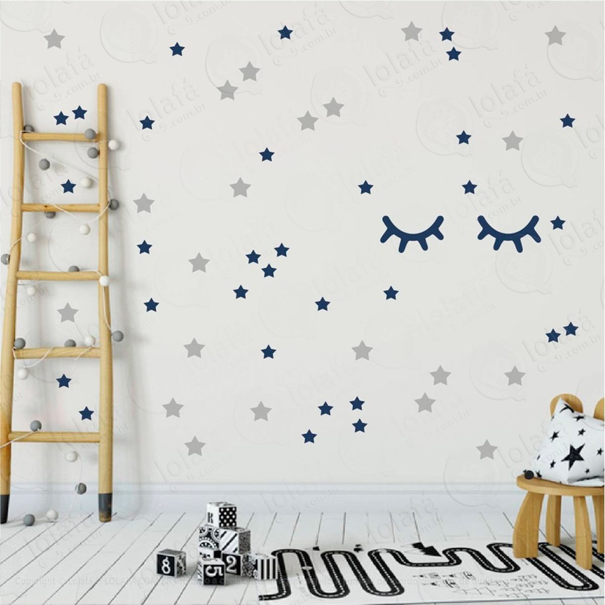 adesivos cílios e estrelas 59 peças adesivos para quarto de bebê infantil - mod:13