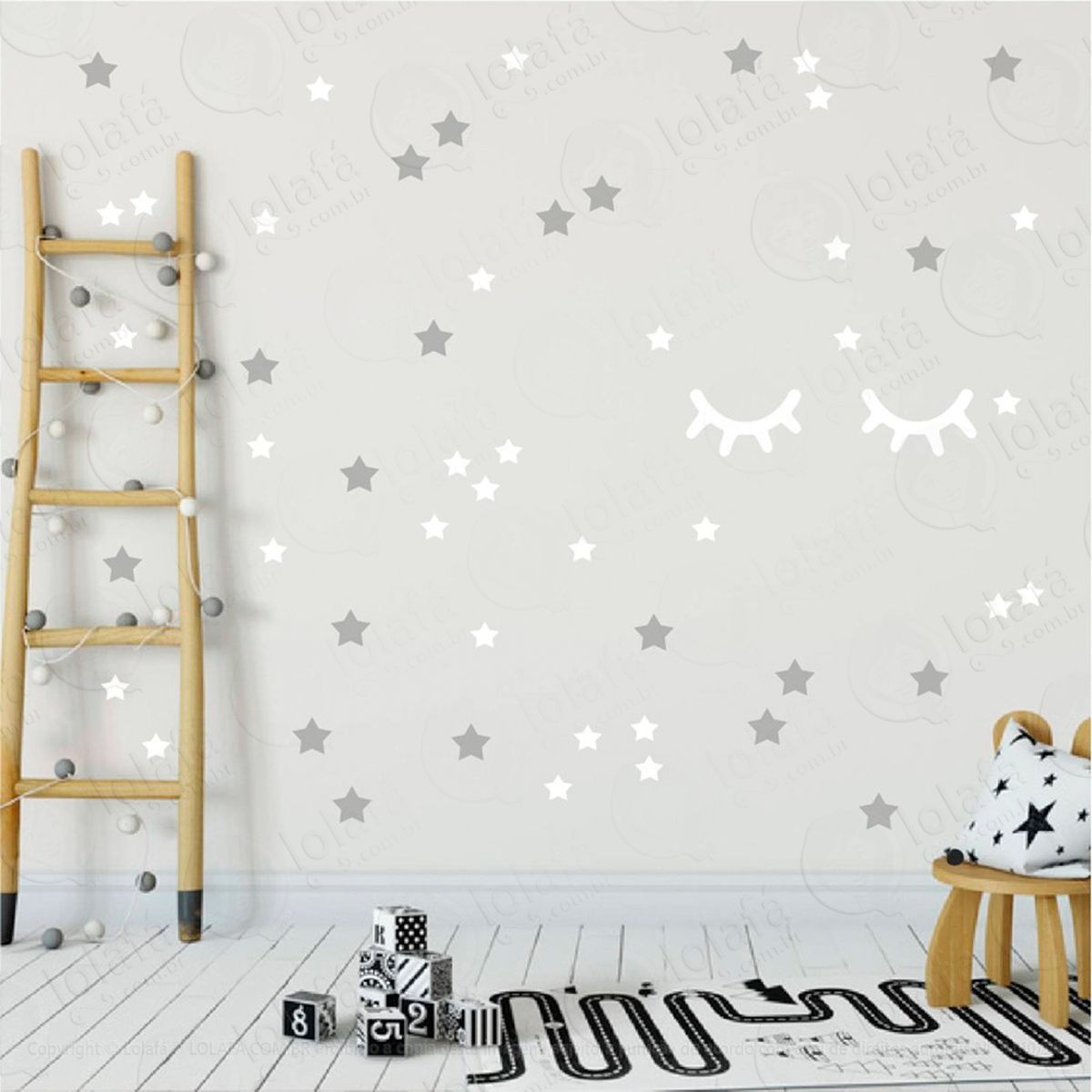 adesivos cílios e estrelas 59 peças adesivos para quarto de bebê infantil - mod:14