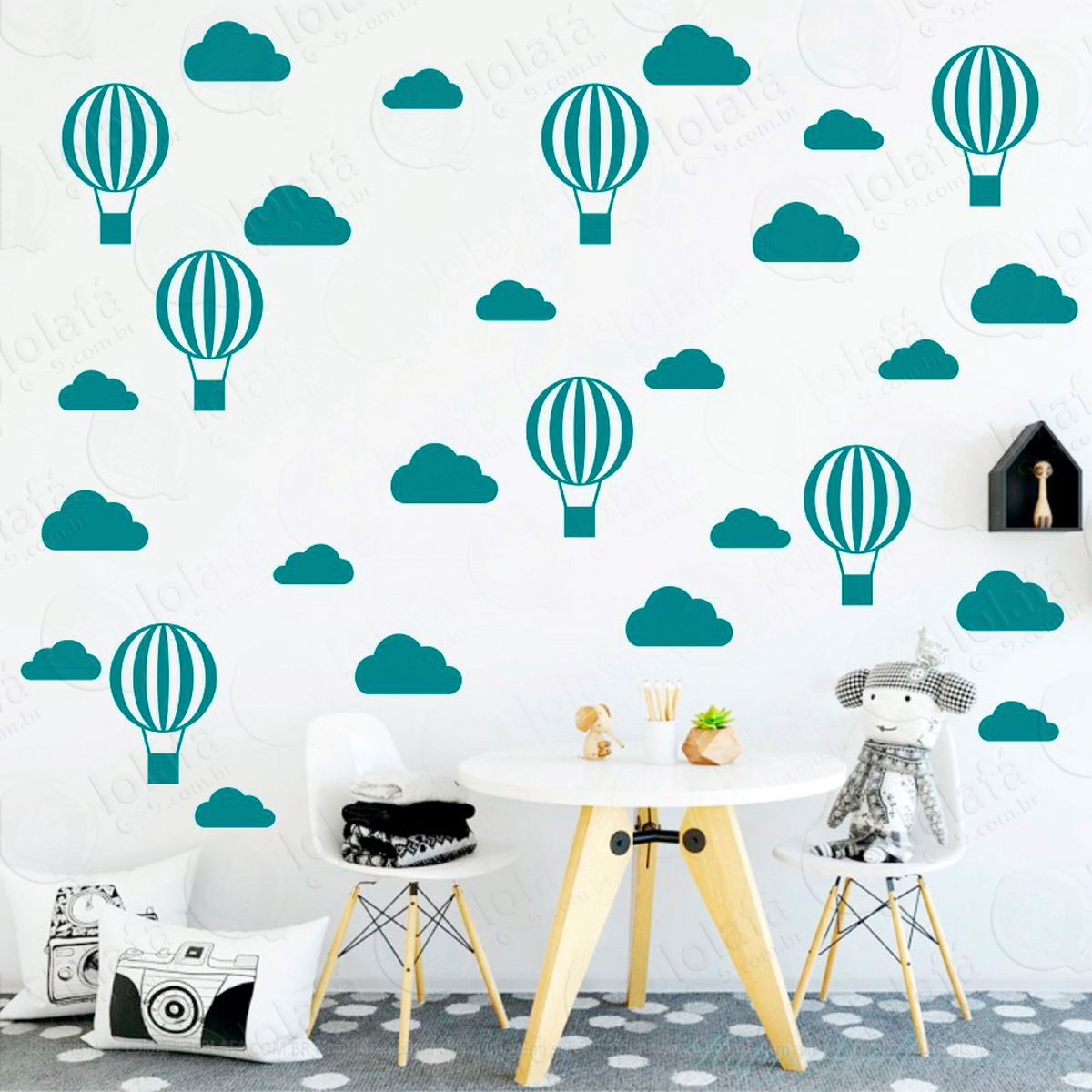 adesivos nuvens e balões 56 peças adesivos para quarto de bebê infantil - mod:47