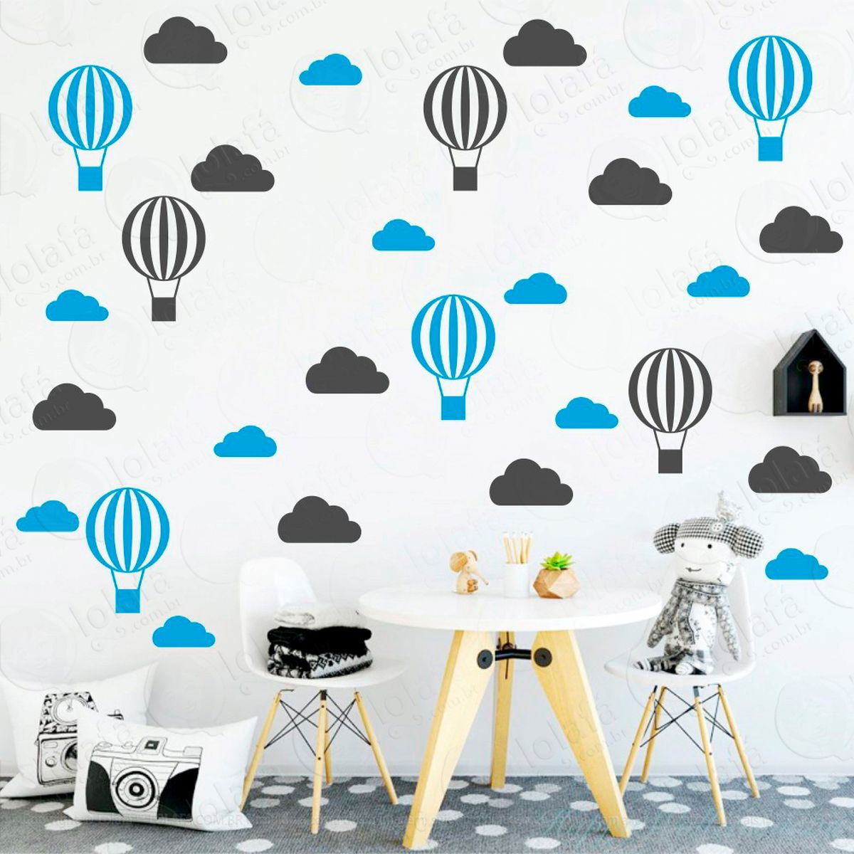adesivos nuvens e balões 56 peças adesivos para quarto de bebê infantil - mod:50
