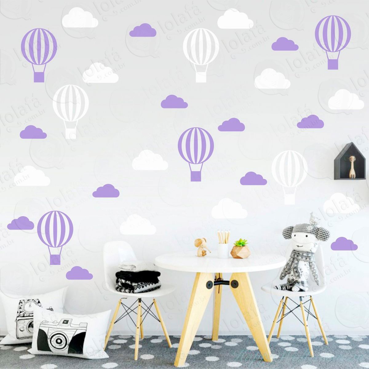 adesivos nuvens e balões 56 peças adesivos para quarto de bebê infantil - mod:51
