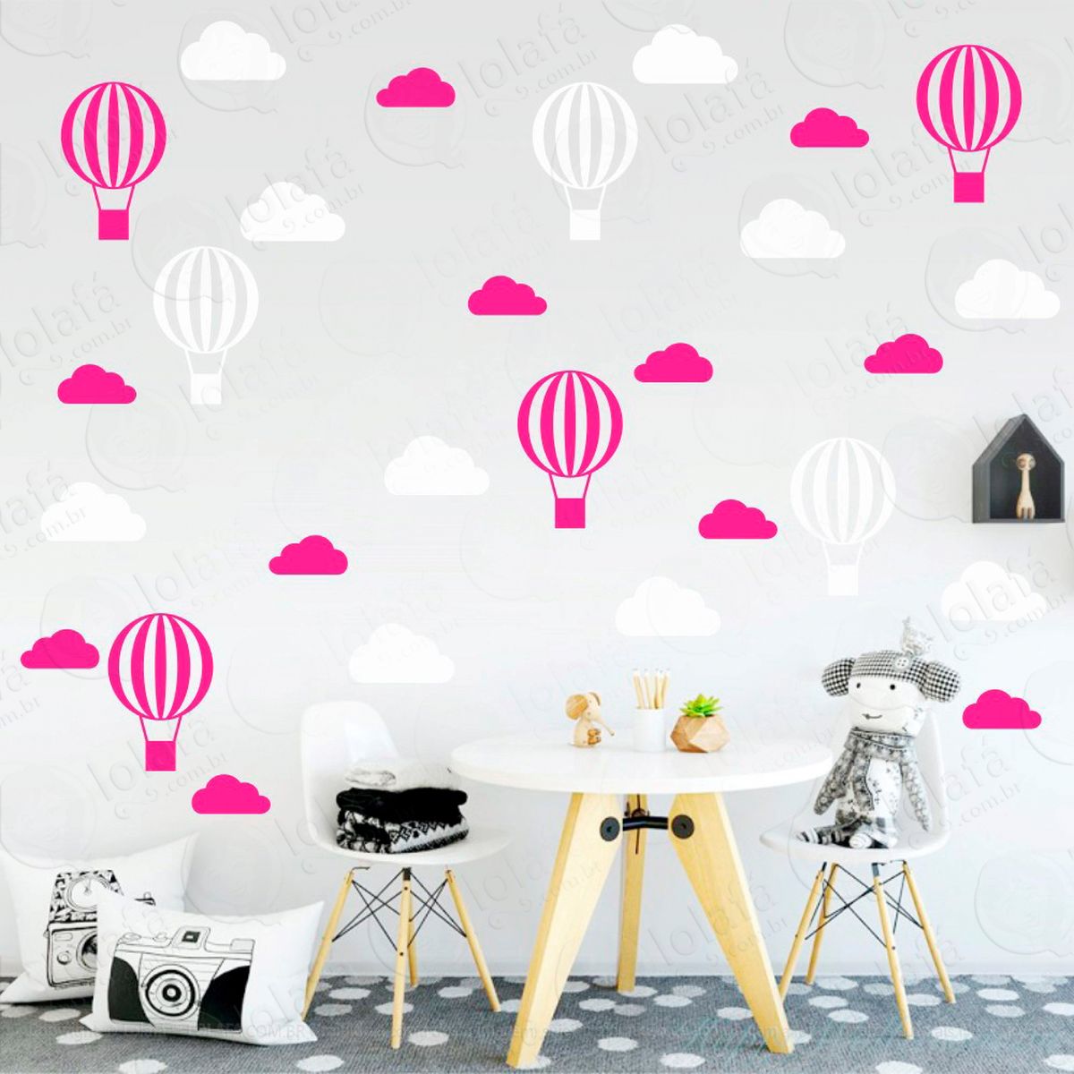 adesivos nuvens e balões 56 peças adesivos para quarto de bebê infantil - mod:52